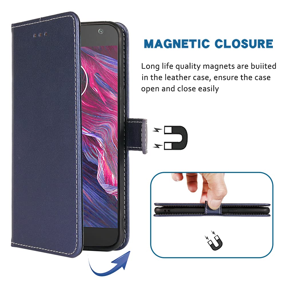 Premium Leather Wallet Case for Motorola Moto X4 (4th Gen/XT1900-1) - Flip Cover with Card Holder, Wrist Strap & Stand Function - Perfect for Daily Use, Travel & Hands-Free Convenience - Blue