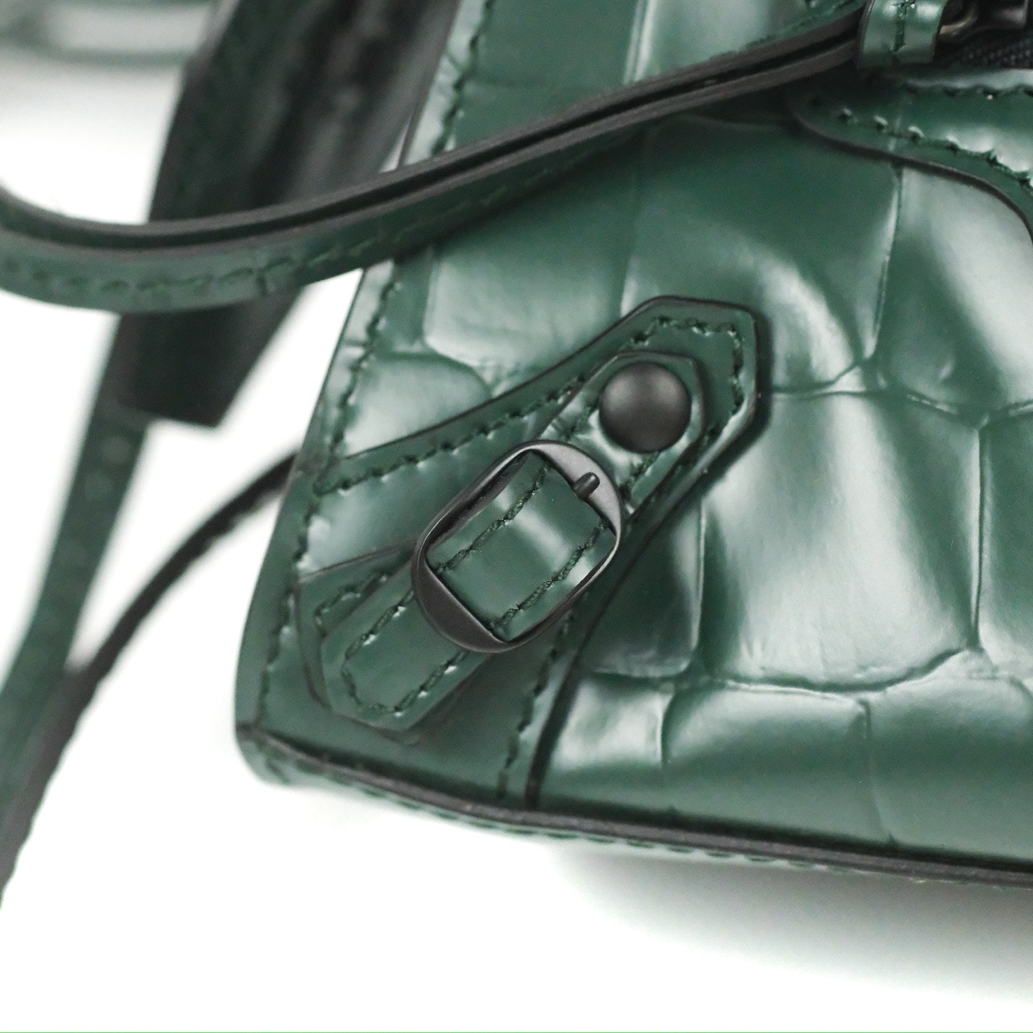 Balenciaga Mini Neo Classic City Bag - Green Crocodile Embossed Leather Crossbody Bag for Women | Perfect for Everyday Use, Parties & Travel