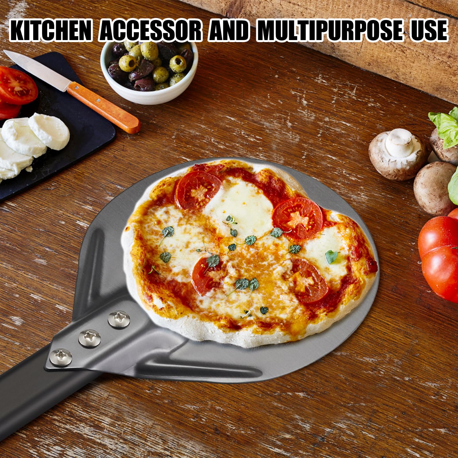 6 Inch Round Anodized Aluminum Perforated Pizza Peel Turner with Metal Handle - Professional Pizza Paddle Spinner for Outdoor Pizza Ovens - Perfect for Home Baking, Wood Fired Ovens & Restaurant Use