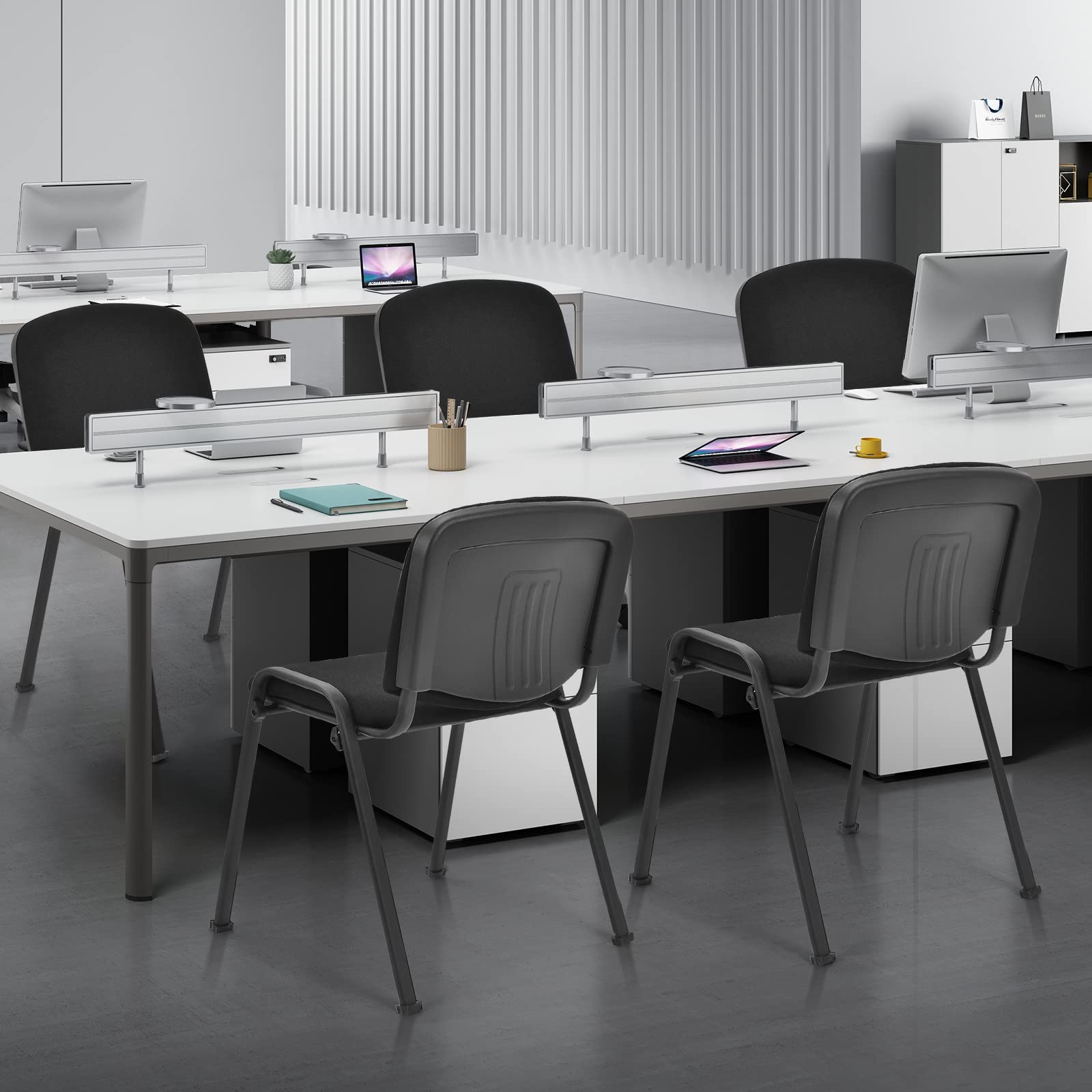 Stackable Metal Frame Waiting Room Chairs with Padded Cushion - 5-Pack Ergonomic Conference Chairs for Office, Reception, Events & Meetings - Durable Guest Seating Solution for High-Traffic Areas