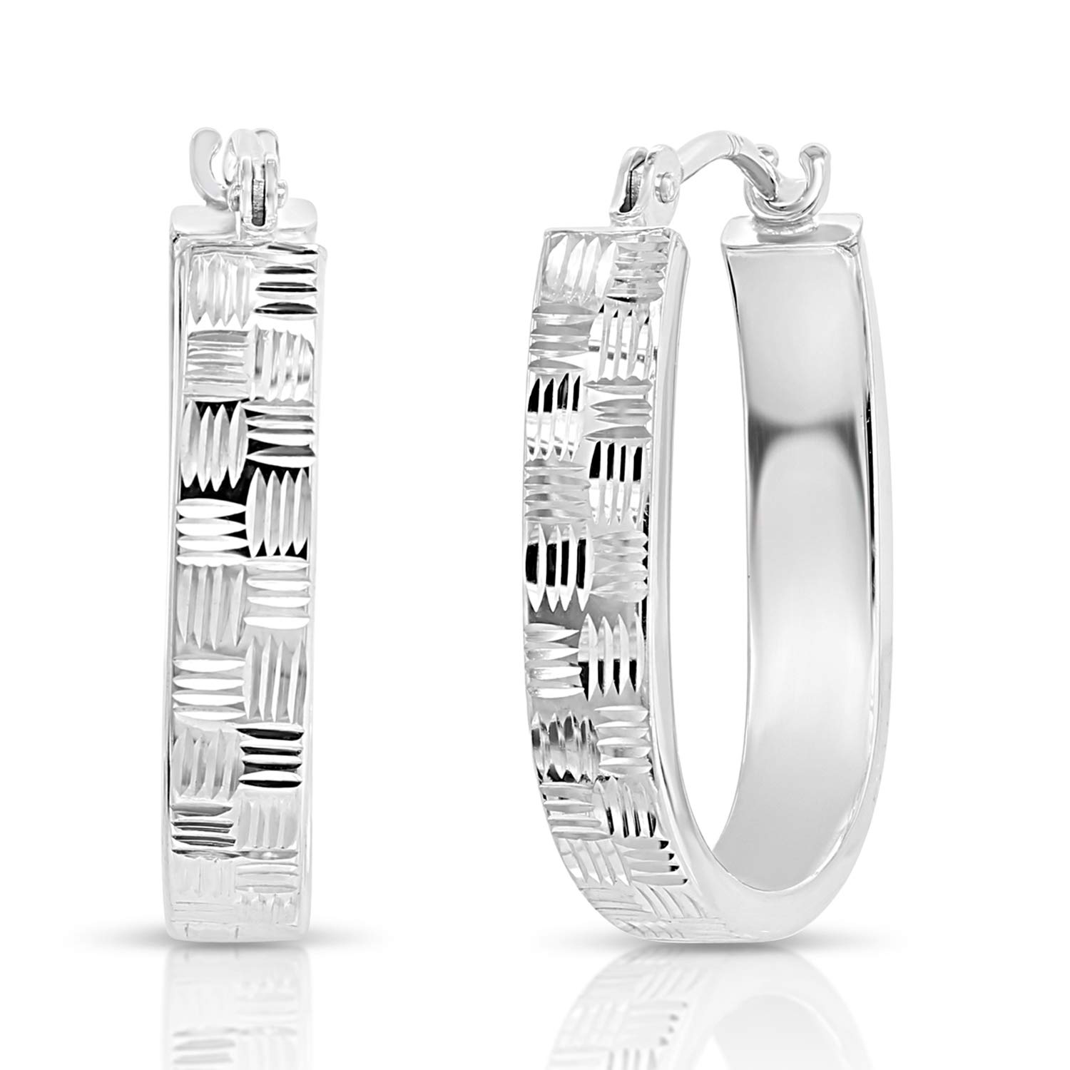 14K White Gold Small U-Shaped Oval Hoop Earrings for Women - Elegant Minimalist Dainty Everyday Jewelry - Perfect for Work, Date Night & Special Occasions