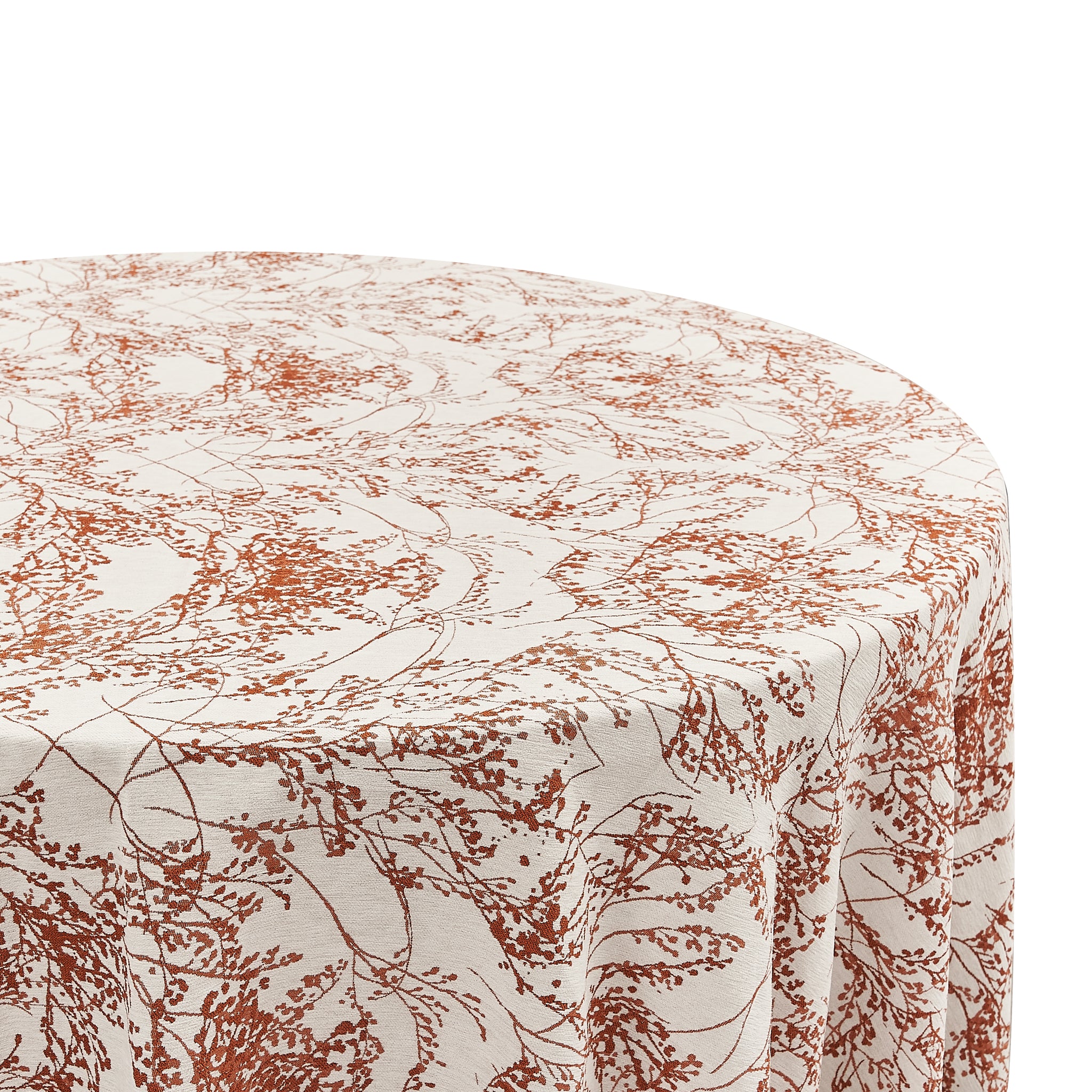 Reversible Jacquard Tablecloth 120 Inch Round - Rust Color Leaf Branch Design for Dining Room, Kitchen, and Outdoor Picnic Tables