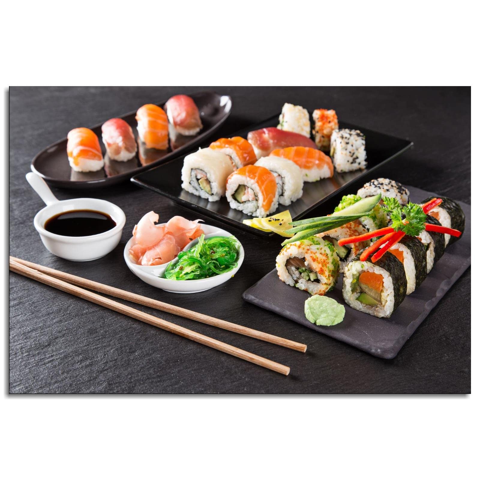 Japanese Canvas Wall Art - Modern Cuisine Pictures Poster Print for Kitchen Decor, Framed 36x24 Inches - Perfect for Dining Room, Restaurant & Home Interior Design
