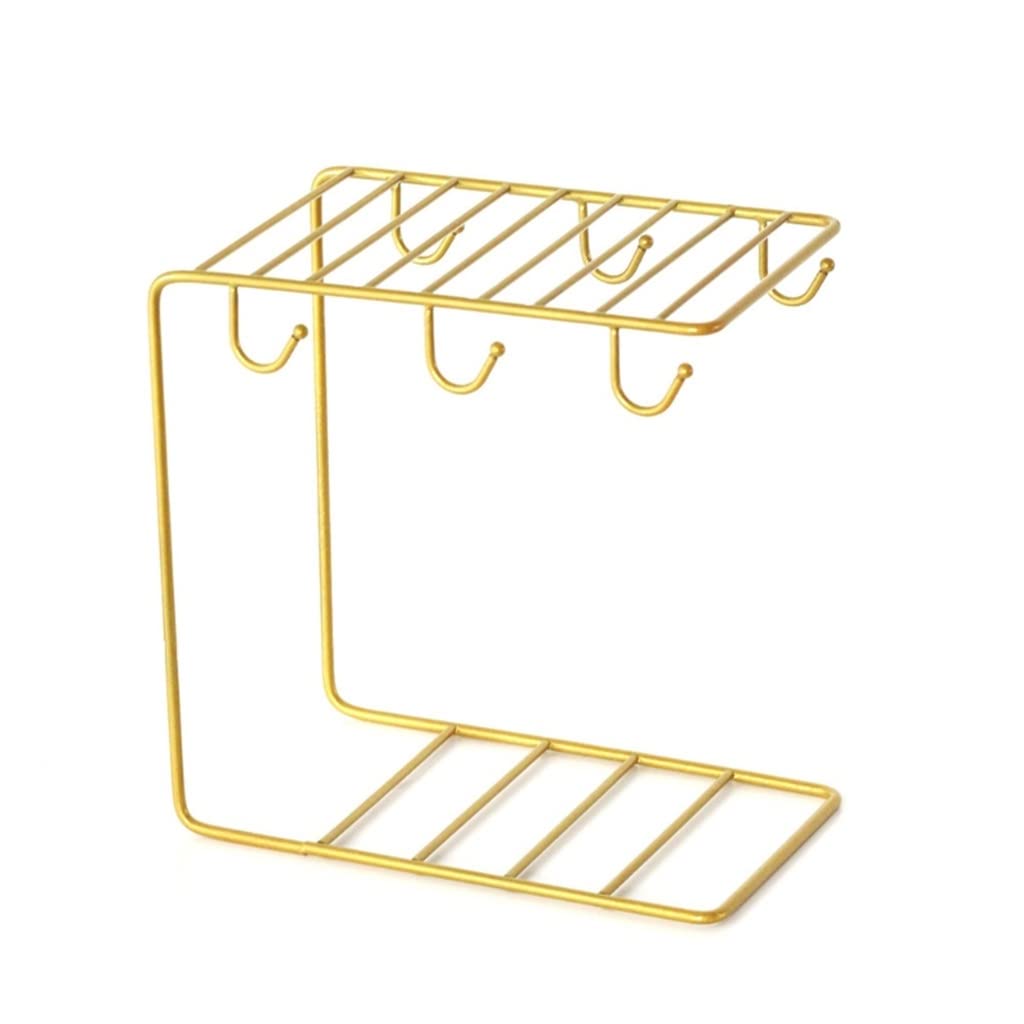 Sturdy 6-Hook Metal Mug Tree Stand - Gold Countertop Coffee Cup Organizer Rack (23.2x23.6x14cm) for Kitchen Cabinet & Coffee Bar Display - Perfect for Mugs, Tea Cups & Kitchen Utensil Storage