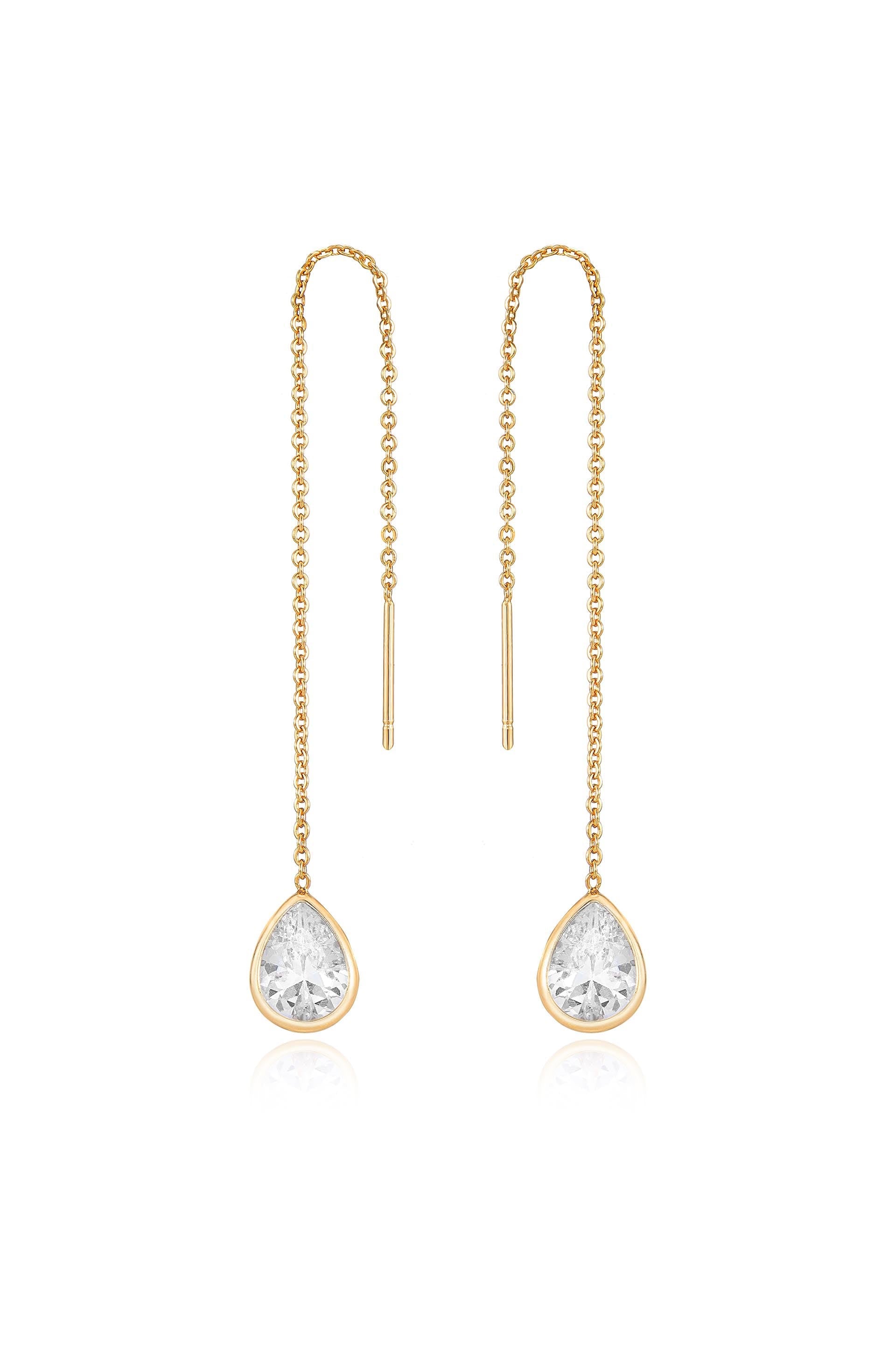 Dainty Chain and Crystal Dangle Earrings for Women - Elegant Minimalist Jewelry for Everyday Wear, Parties & Special Occasions