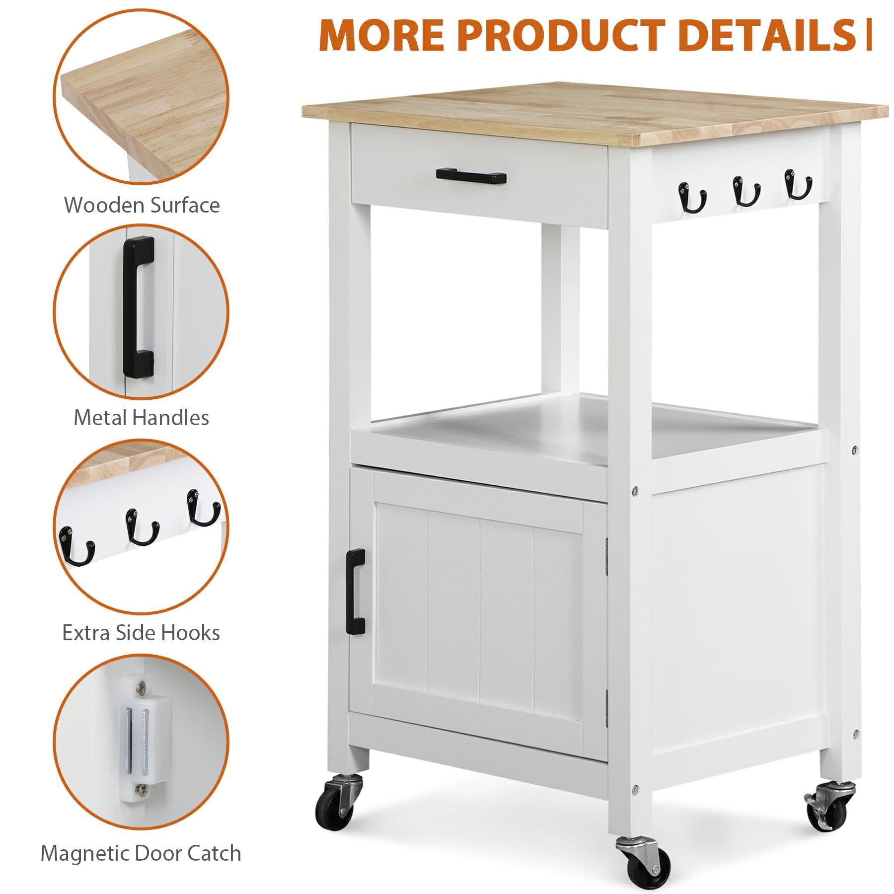 Nova White Mobile Kitchen Island Cart with Wheels - Single Door Cabinet, Rolling Coffee & Microwave Serving Cart for Dining Room - Perfect for Small Spaces, Entertaining & Kitchen Storage