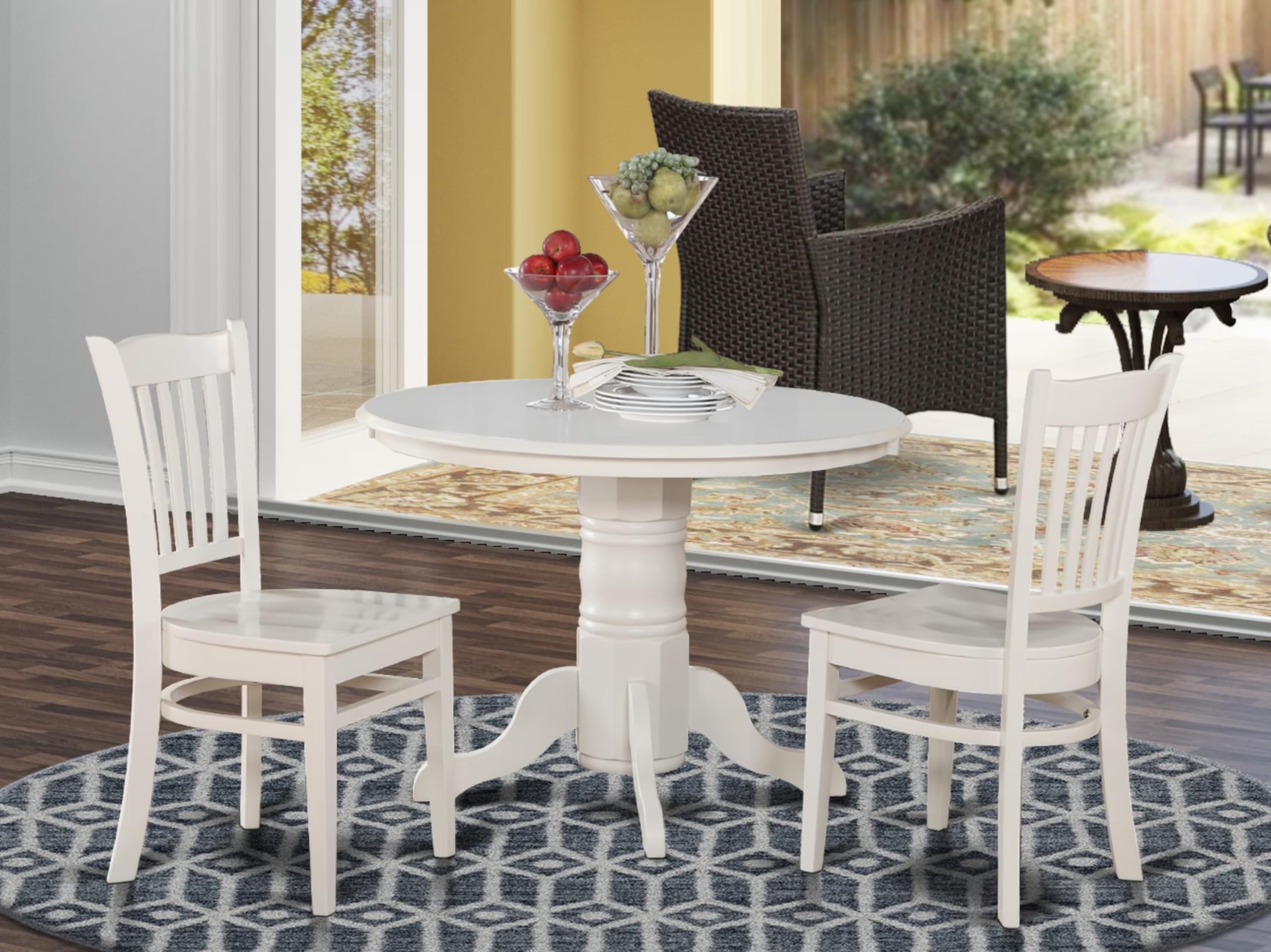 East West Furniture SHGR3-WHI-W 3-Piece Round Dining Table Set with Pedestal Base & 2 Chairs, 42x42 Inch, Linen White - Perfect for Small Kitchen, Breakfast Nook & Cozy Apartment Dining