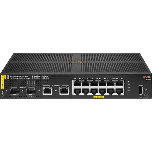 Aruba 6100 12-Port Managed Ethernet Switch | Layer 2 Support | Modular Design | 21.90W Power | 139W PoE Budget | Fiber & Copper Ports | 1U Rack/Wall Mountable | Ideal for Office Networks & Data Centers