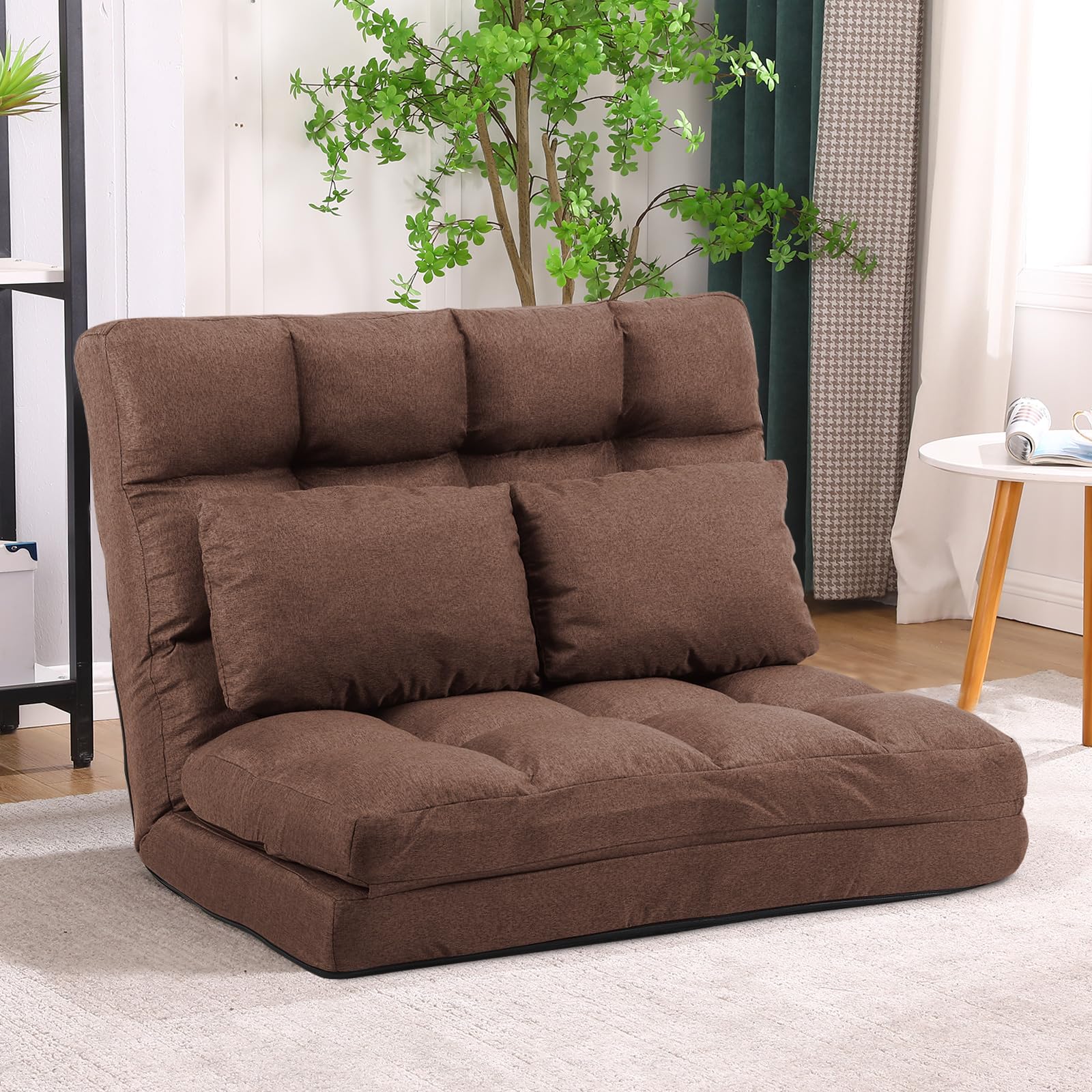 Adjustable Floor Sofa Chair with 2 Pillows - 14-Position Folding Lazy Couch for Adults - Removable Cover & Sturdy Metal Frame - Chaise Lounge for Bedroom, Living Room & Small Spaces - Perfect for Relaxing, Reading & TV Watching