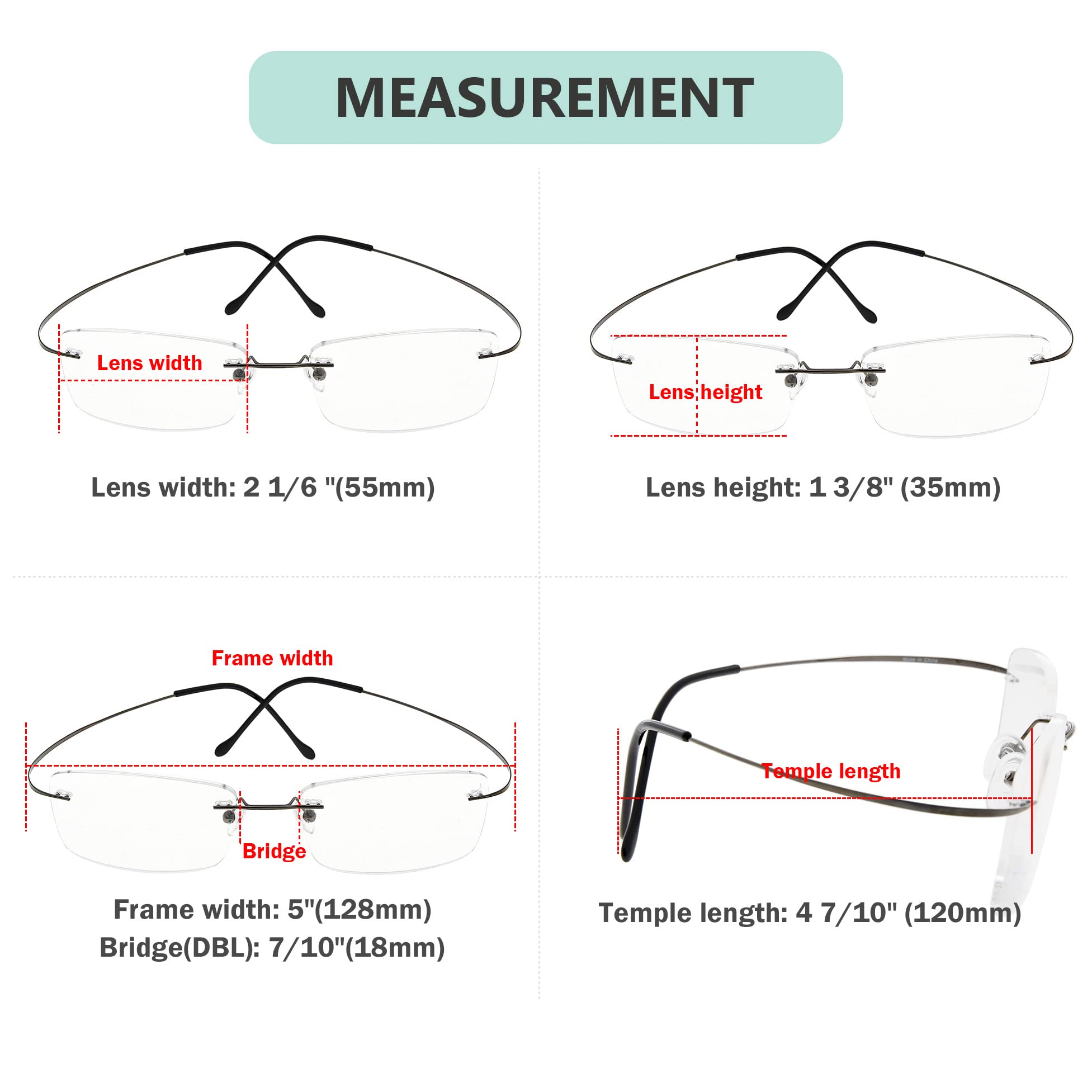 Titanium Rimless Reading Glasses for Men - Lightweight +1.25 Magnification - Perfect for Reading Books, Using Smartphones & Computer Work