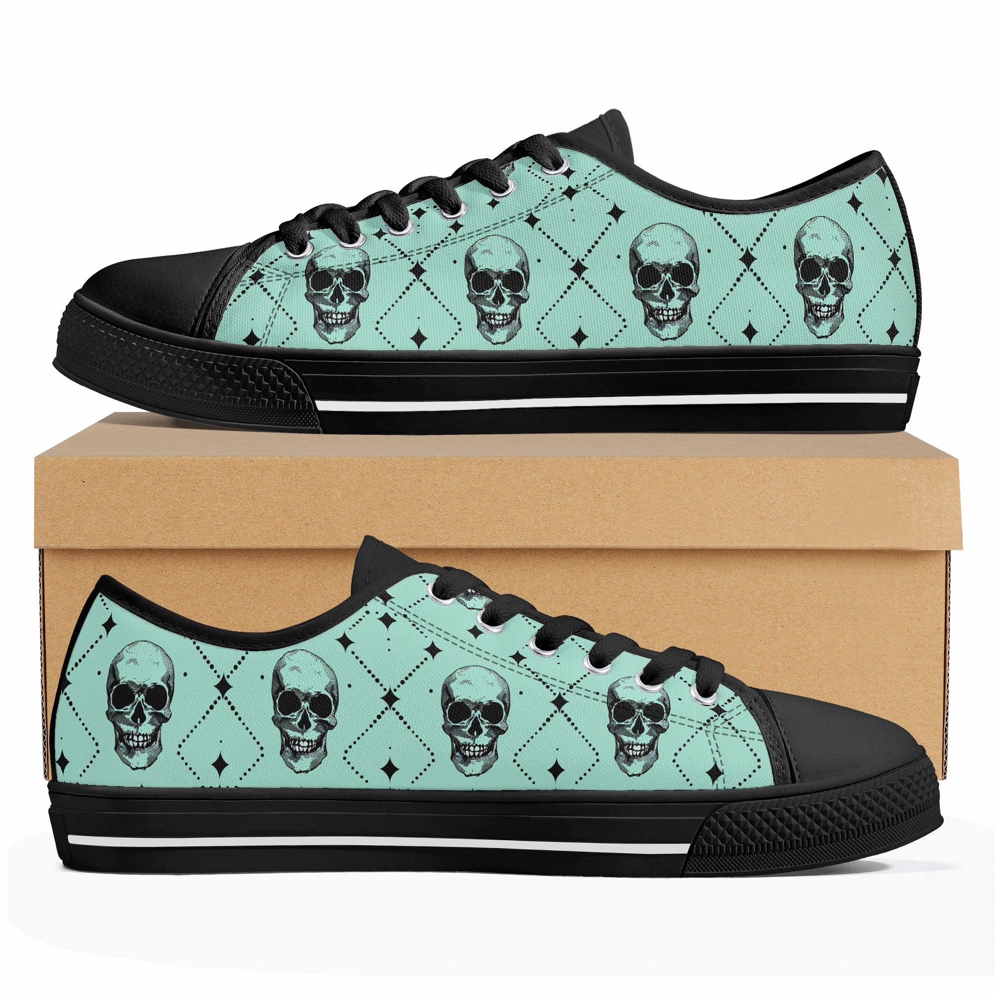 Men's Classic Skull Print Low Top Canvas Sneakers - Comfortable Rubber Sole Casual Shoes for Streetwear & Skateboarding