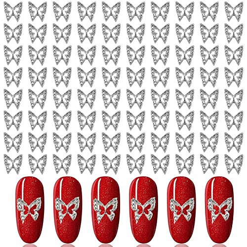 100pcs Silver Butterfly Nail Charms
