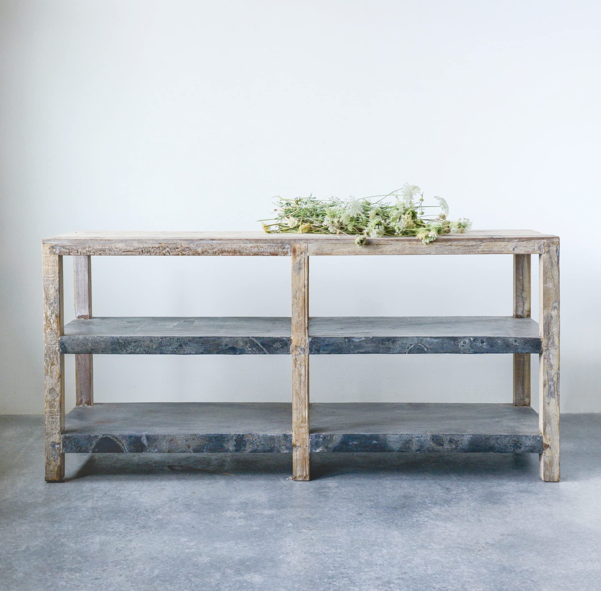 Reclaimed Wood Credenza with 2 Metal Shelves - Unique Vintage Home Office Furniture for Living Room & Dining Room Storage