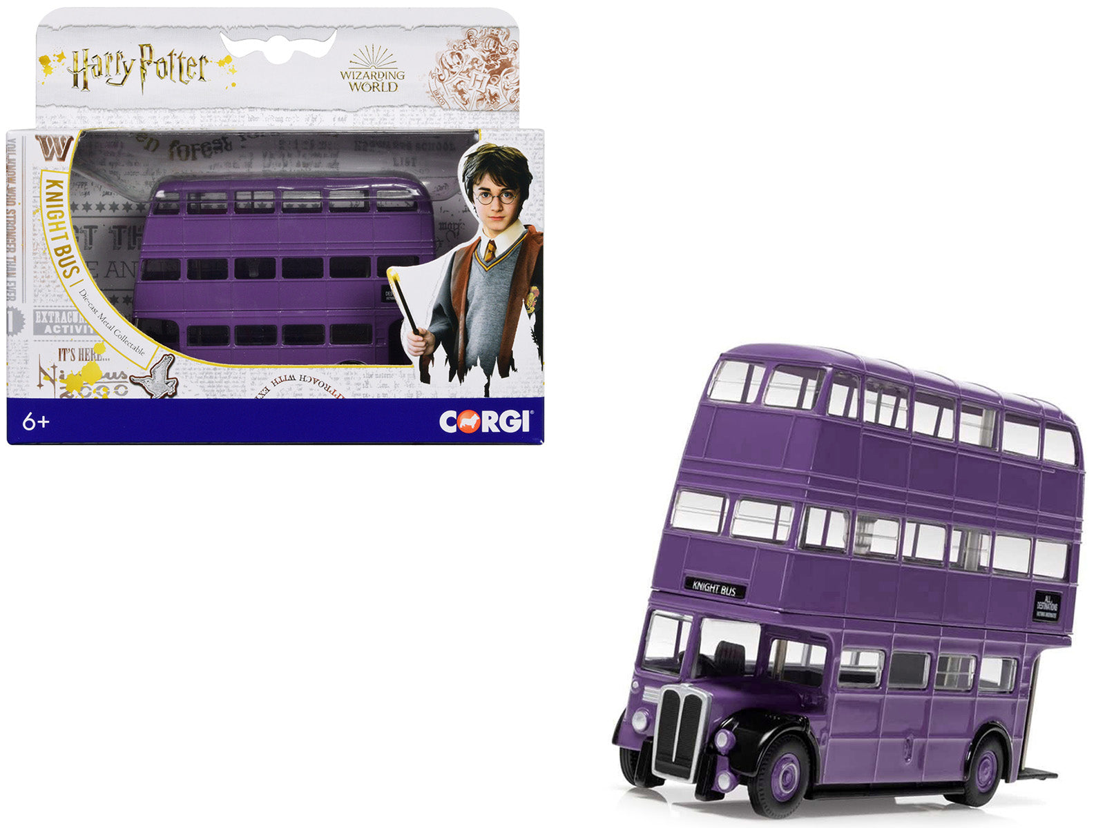 Corgi Harry Potter Knight Bus Triple Decker Diecast Model - Purple Collectible Movie Replica for Display & Gift Giving