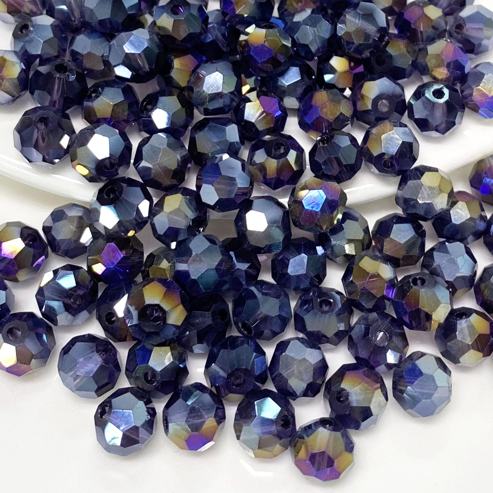 100pcs 8mm Round Faceted Crystal Glass Beads - Violet AB Color Spacer Beads for Jewelry Making, DIY Crafts, Necklaces, Bracelets, Earrings | Perfect for Wind Chimes, Suncatchers & Home Decor
