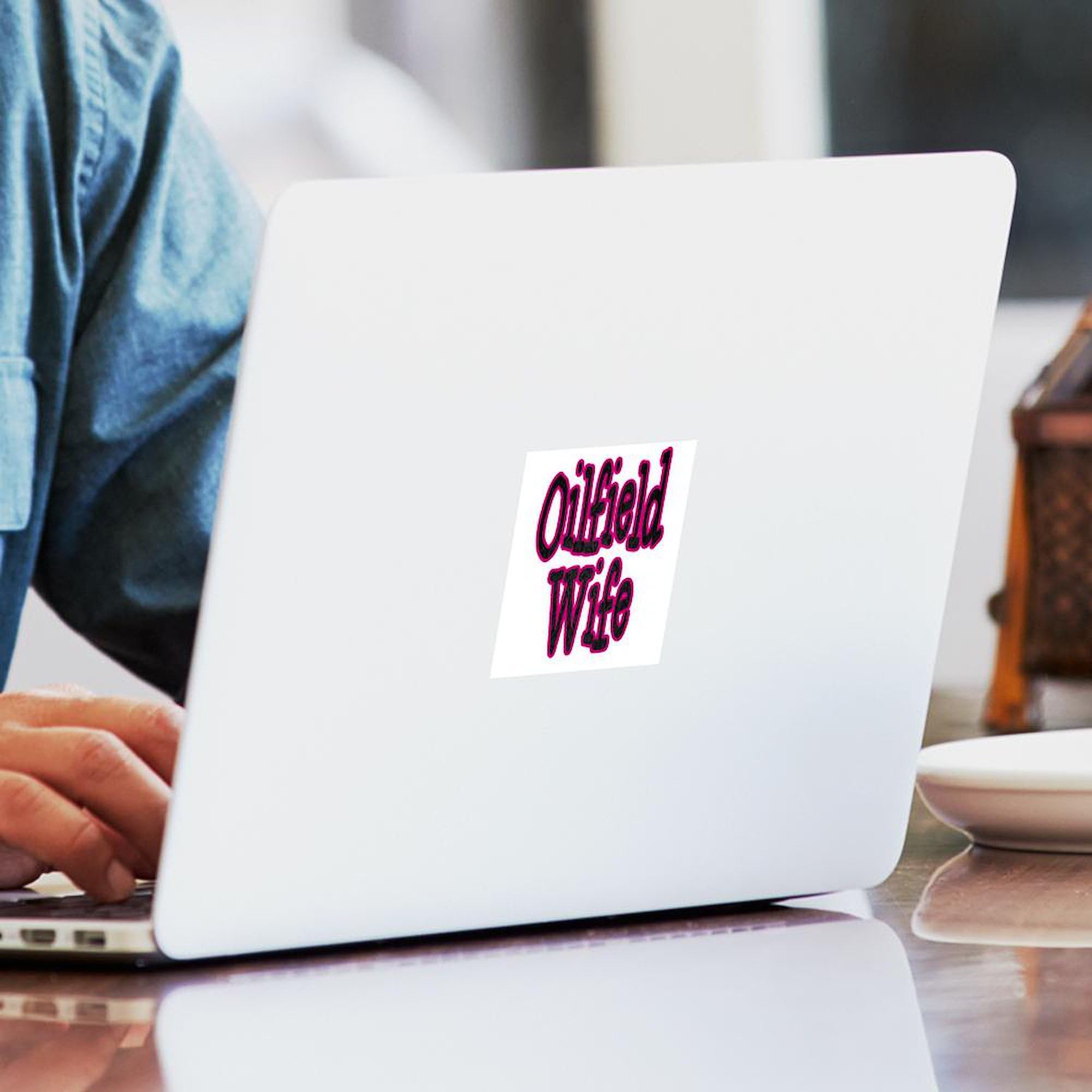 Oilfield Wife Pink Damask Car Bumper Sticker - Waterproof Vinyl Decal for Trucks, Cars & Windows - Perfect Gift for Oilfield Workers & Wives