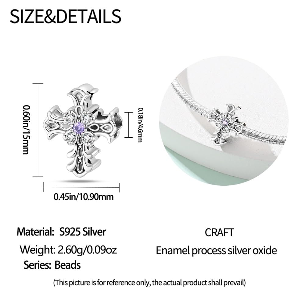 925 Sterling Silver Cross Charm Beads for Bracelets & Necklaces - Romantic Classical Jewelry Gift for Women, Family & Friends - Perfect for Birthdays, Anniversaries & Special Occasions