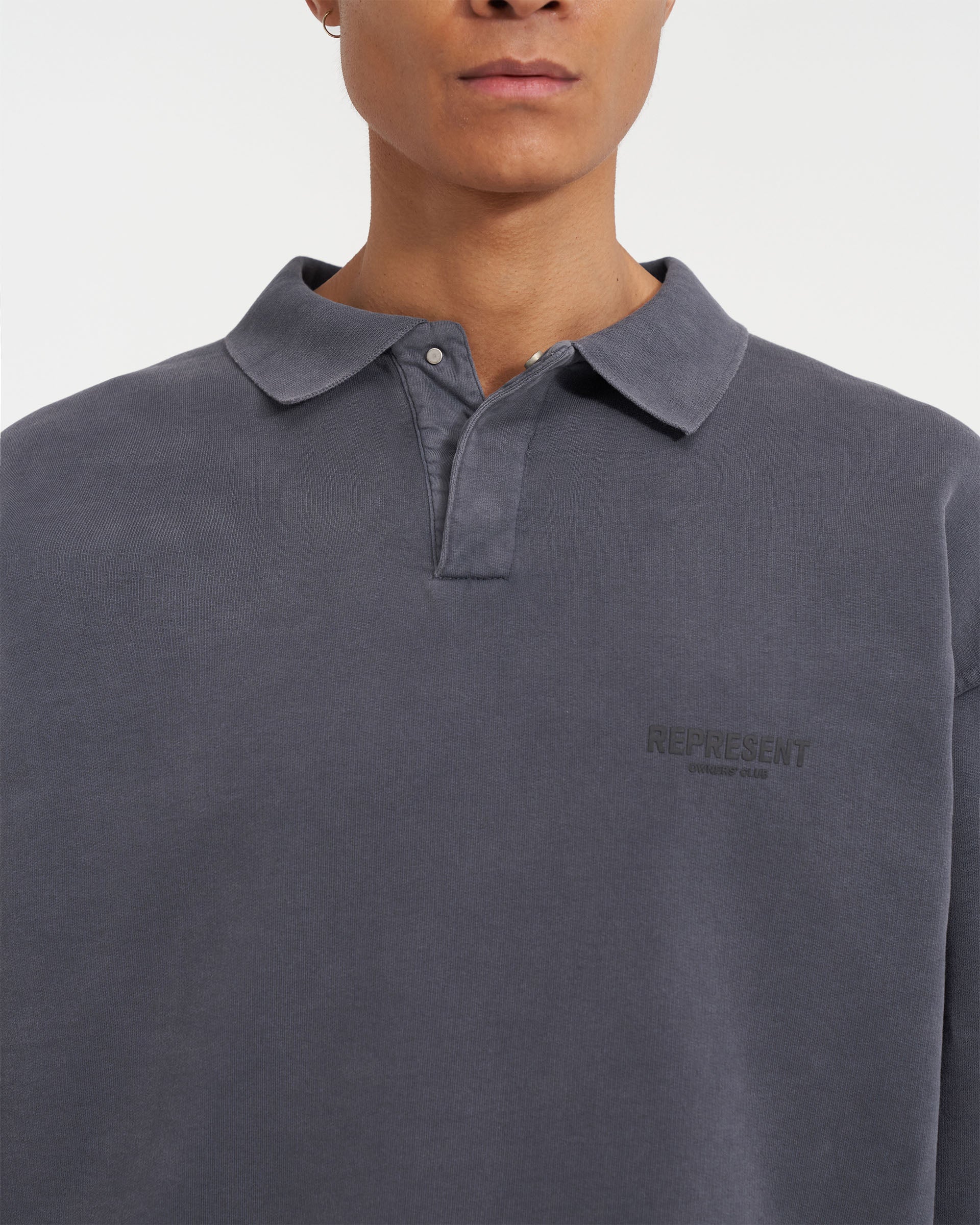 Represent Owners Club Long Sleeve Polo Sweater - Men's Casual Knit Pullover with Storm Color - Perfect for Golf, Business Casual & Winter Layering