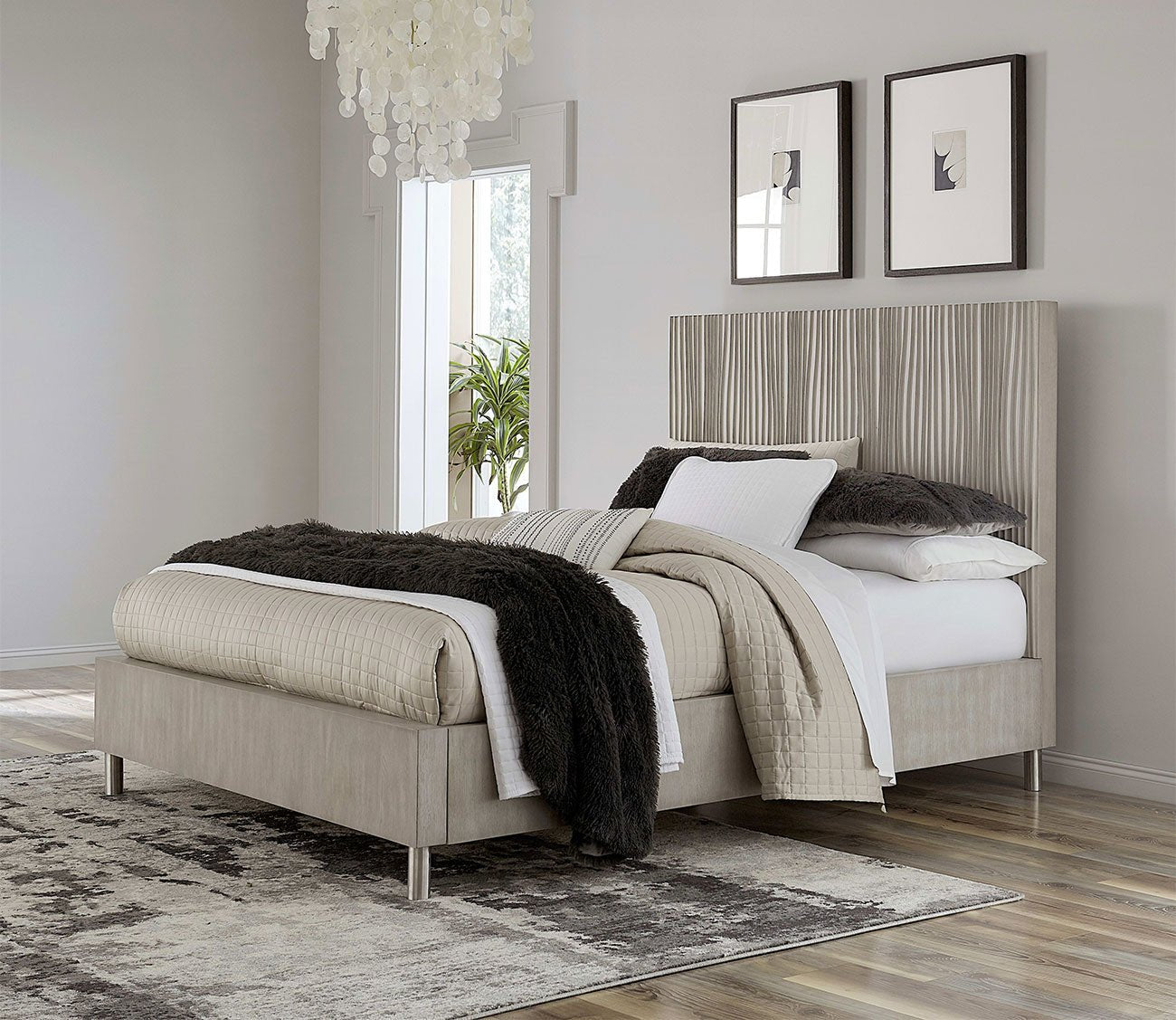 Modus Argento Oak Platform Bed Frame - Queen Size Solid Wood Bed with Headboard - Modern Minimalist Bedroom Furniture for Small Spaces & Apartments