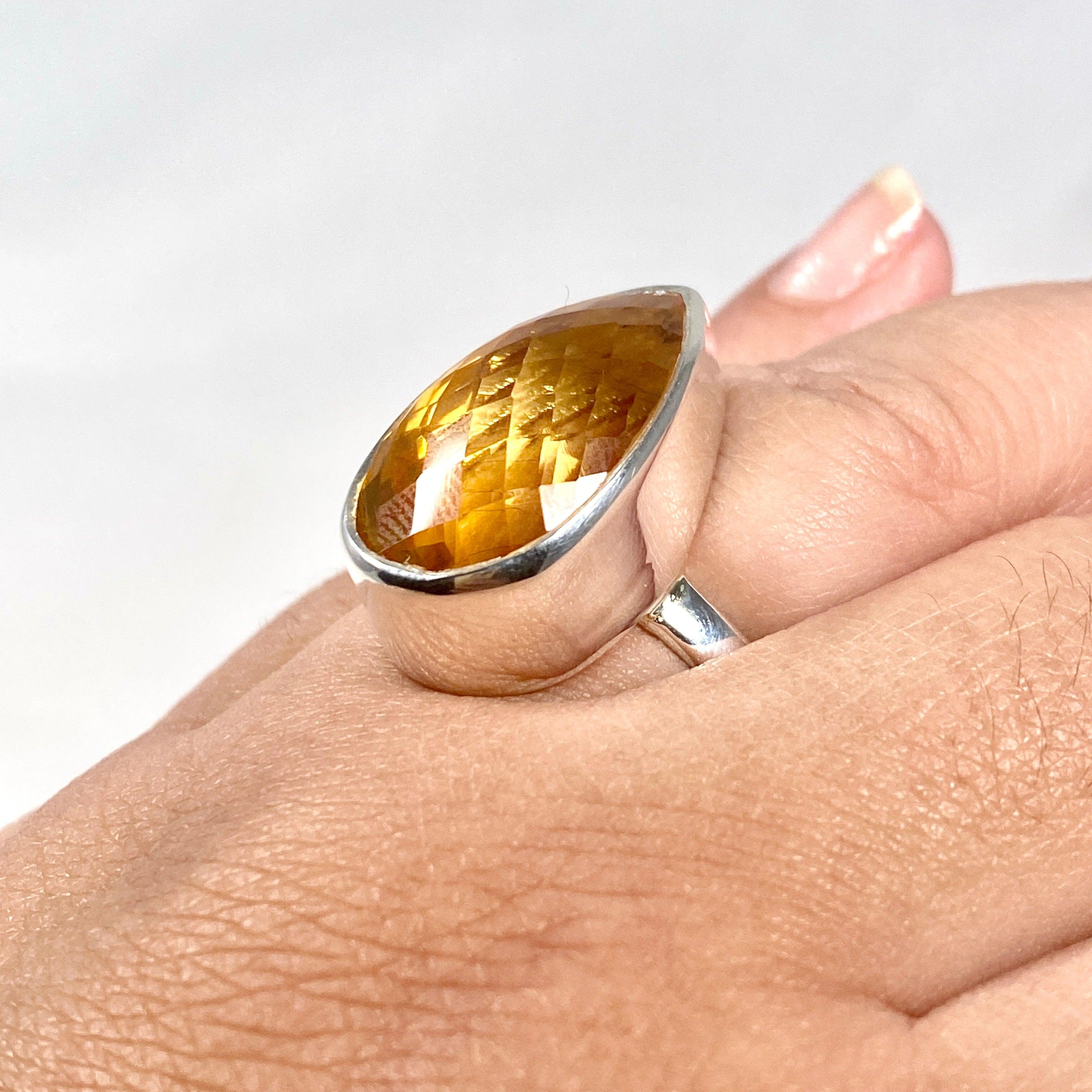 Natural Citrine Faceted Teardrop Ring - Size 11 - KRGJ2839 - Elegant Jewelry for Women, Perfect for Weddings, Parties & Special Occasions
