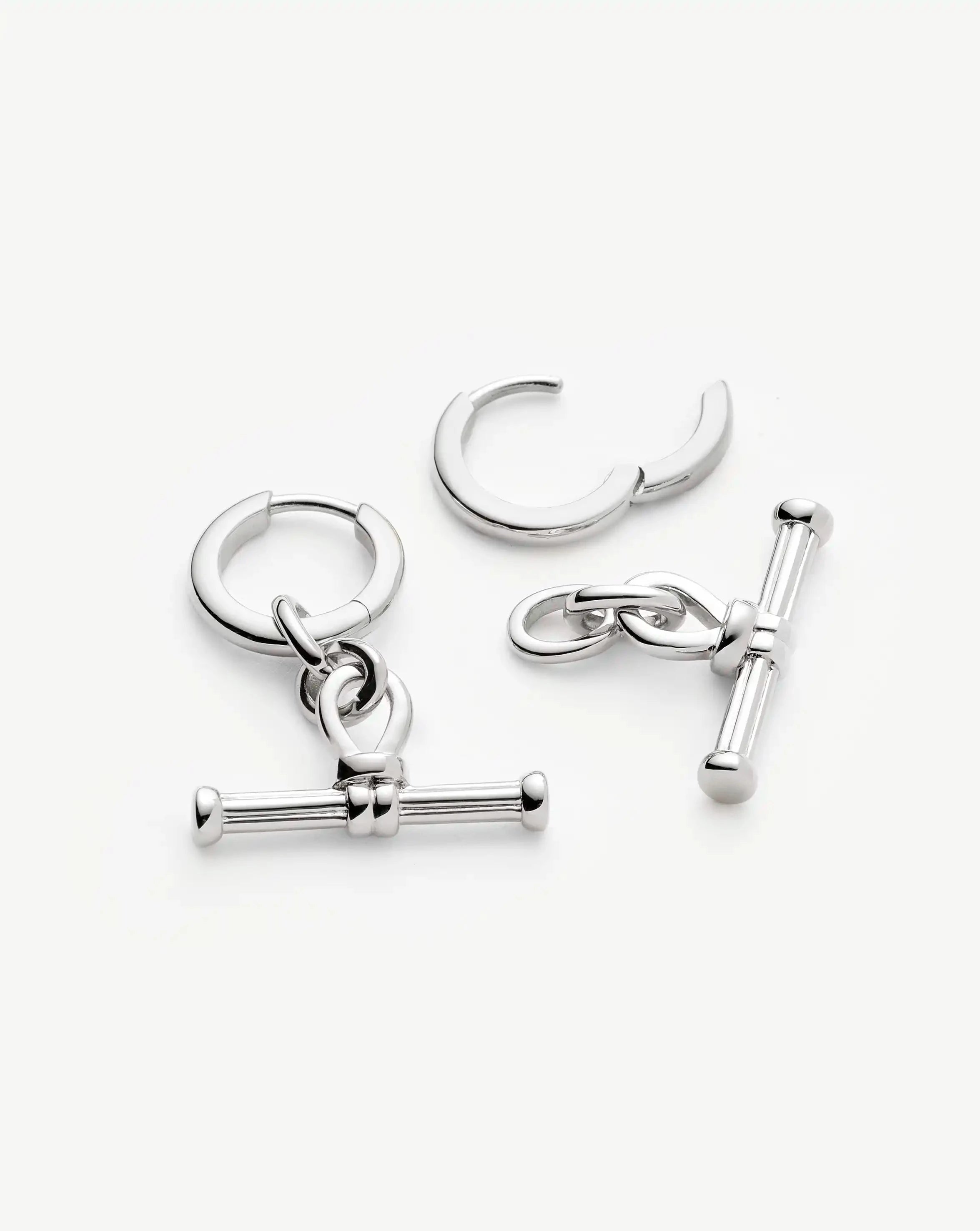 Ridge T Bar Drop Huggie Earrings - Silver Plated Hoop Earrings for Women | Perfect for Everyday Wear, Parties & Special Occasions