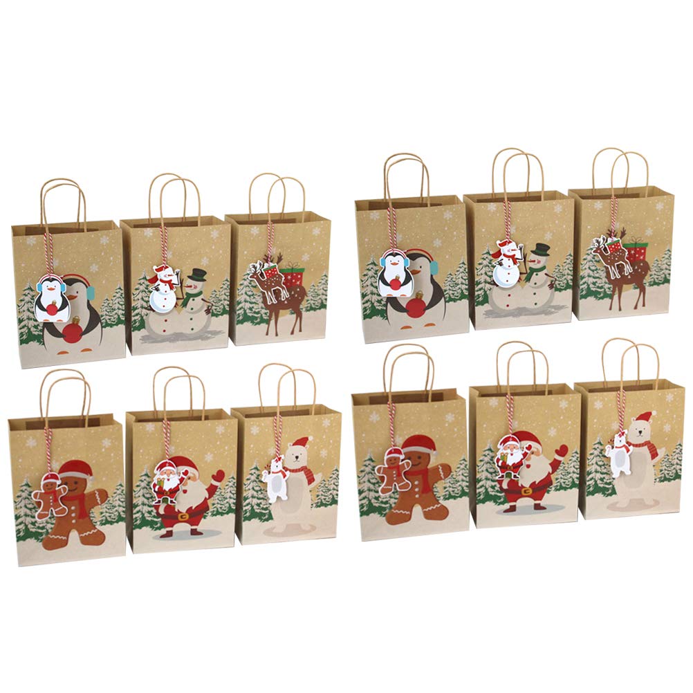 Premium 24-Pack LIOOBO Kraft Paper Tote Bags with Square Bottom - Eco-Friendly Christmas Gift Bags for Holiday Shopping, Party Favors & Festive Decorations