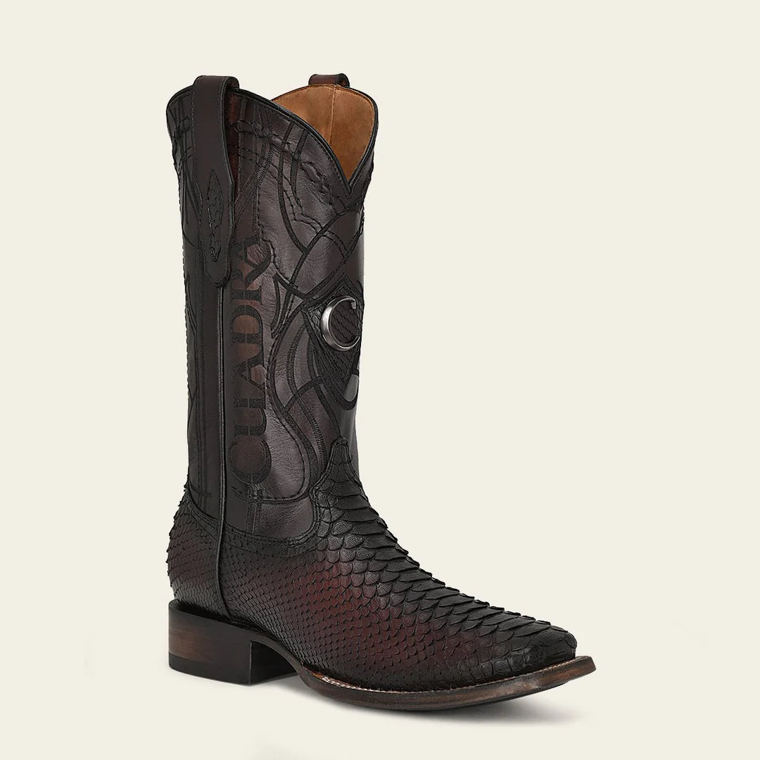 Authentic Men's Western Cowboy Boots - Cuadra Wine Red Python Leather Rodeo Style for Country Dancing, Horseback Riding & Casual Wear