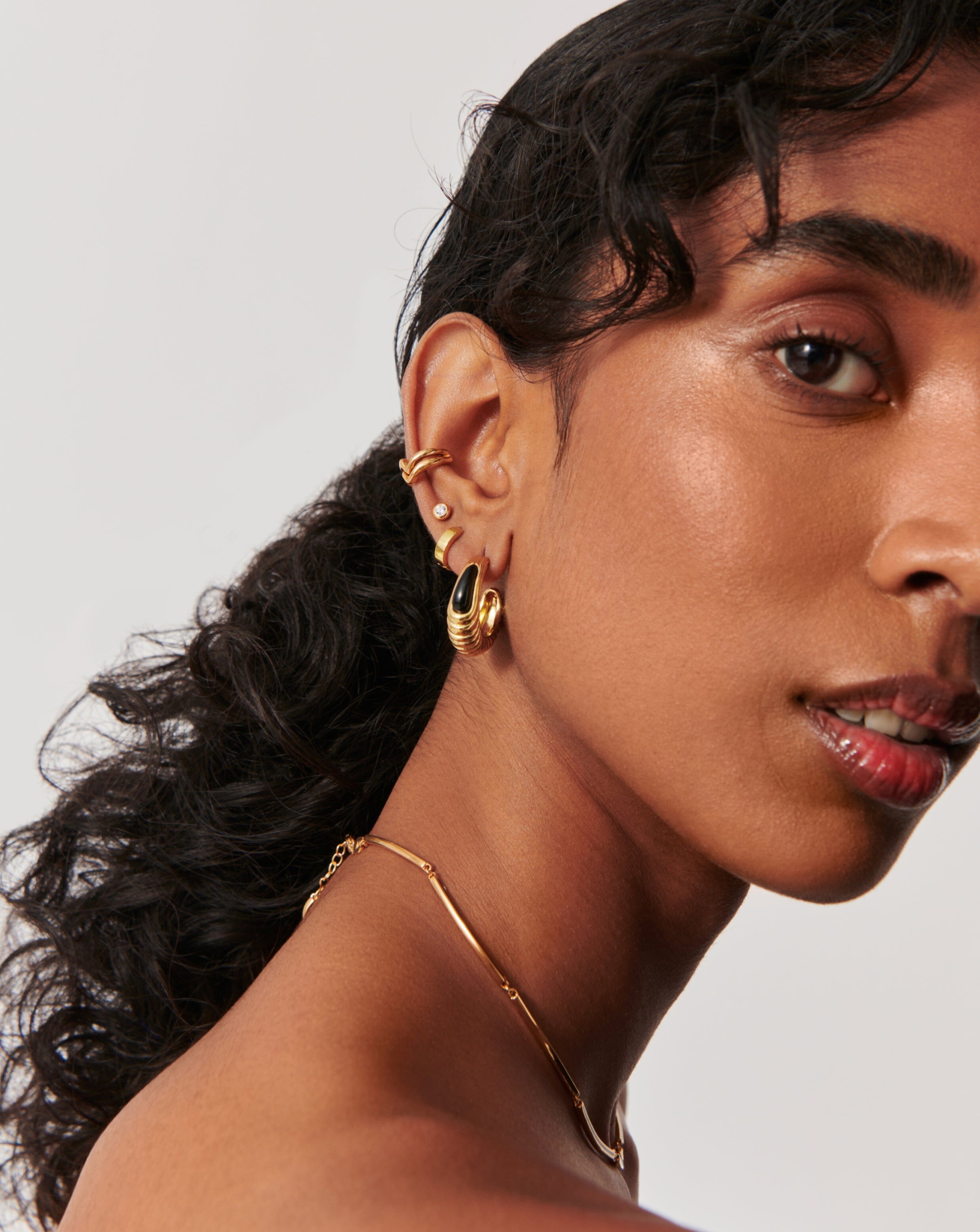 Wavy Ridge Gemstone Medium Hoop Earrings for Women - Elegant Dangle Earrings with Natural Stones - Perfect for Everyday Wear, Office & Date Night