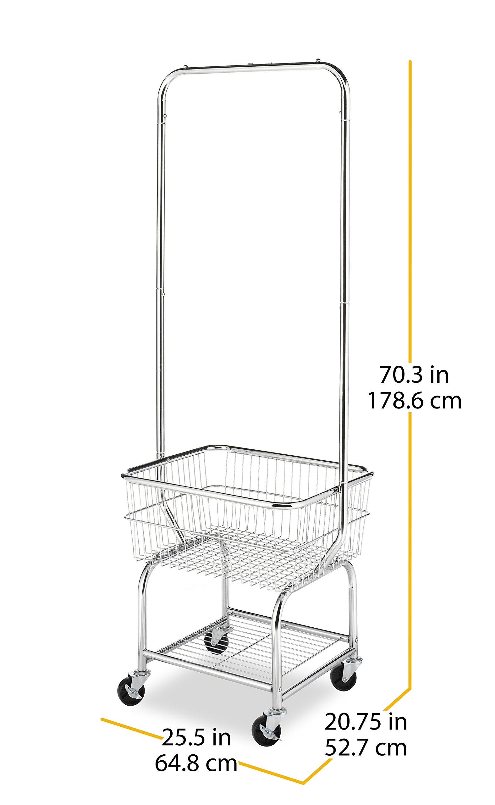 Whitmor Commercial Rolling Laundry Butler with Wire Storage Rack - Heavy Duty Clothes Hanging Organizer for Laundry Room, Closet & Dorm - Space Saving Garment Rack with Wheels for Easy Mobility