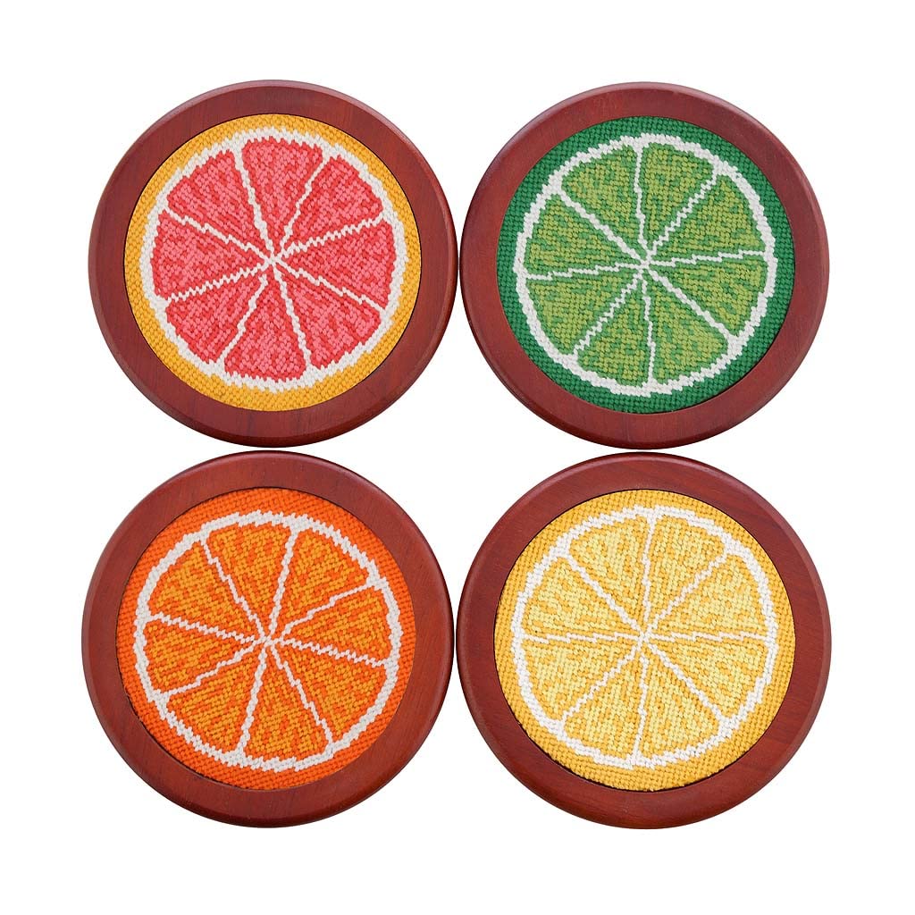 Smathers & Branson Premium Citrus Slices Needlepoint Coasters - Handcrafted Drink Coasters for Cocktails, Iced Tea & Home Decor
