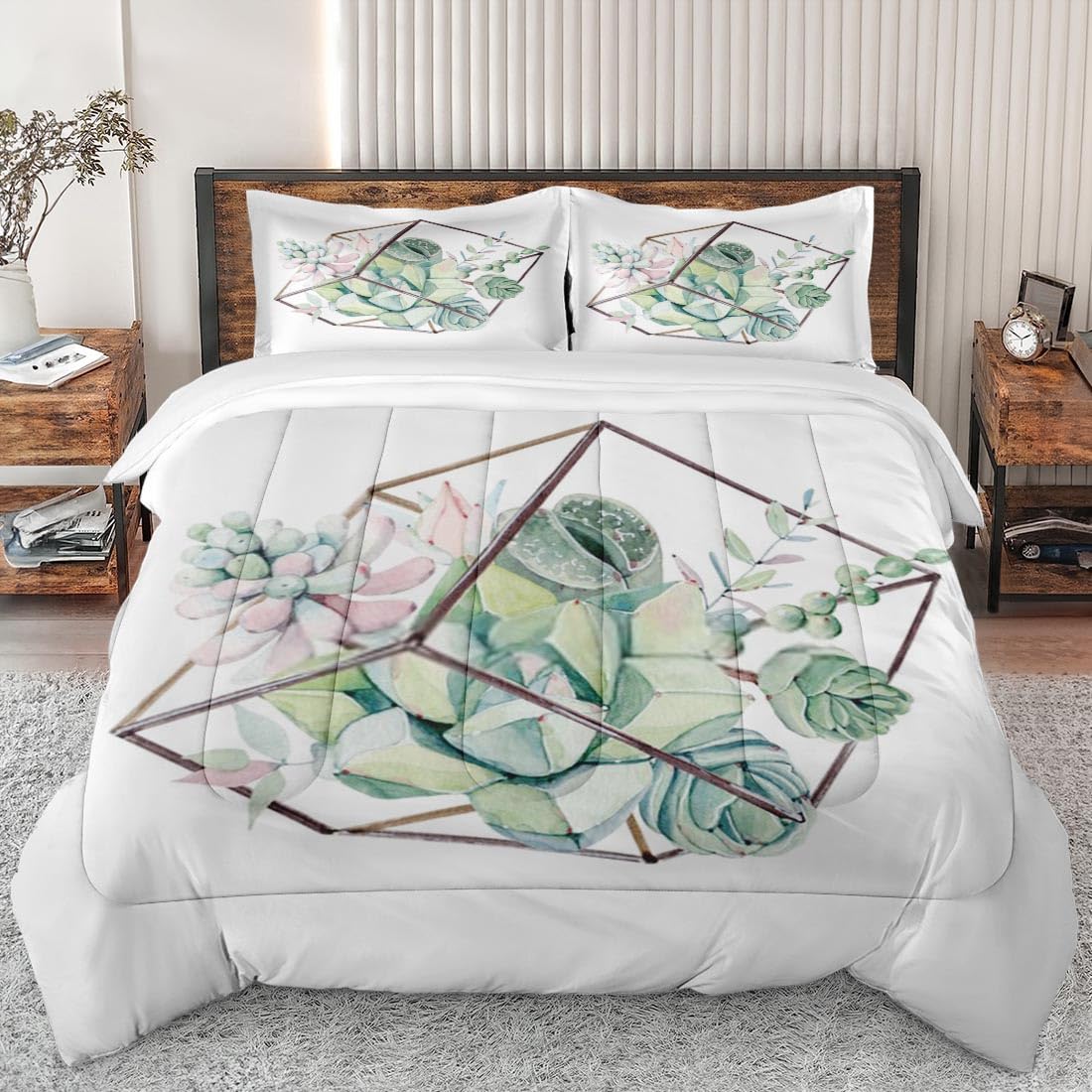 Vintage Floral Comforter Set Queen Size - Soft Bohemian Cactus Flower Bedding Set with 2 Pillowcases for Kids & Adults | Perfect for Spring Summer Bedroom Decor & Boho Chic Home Styling
