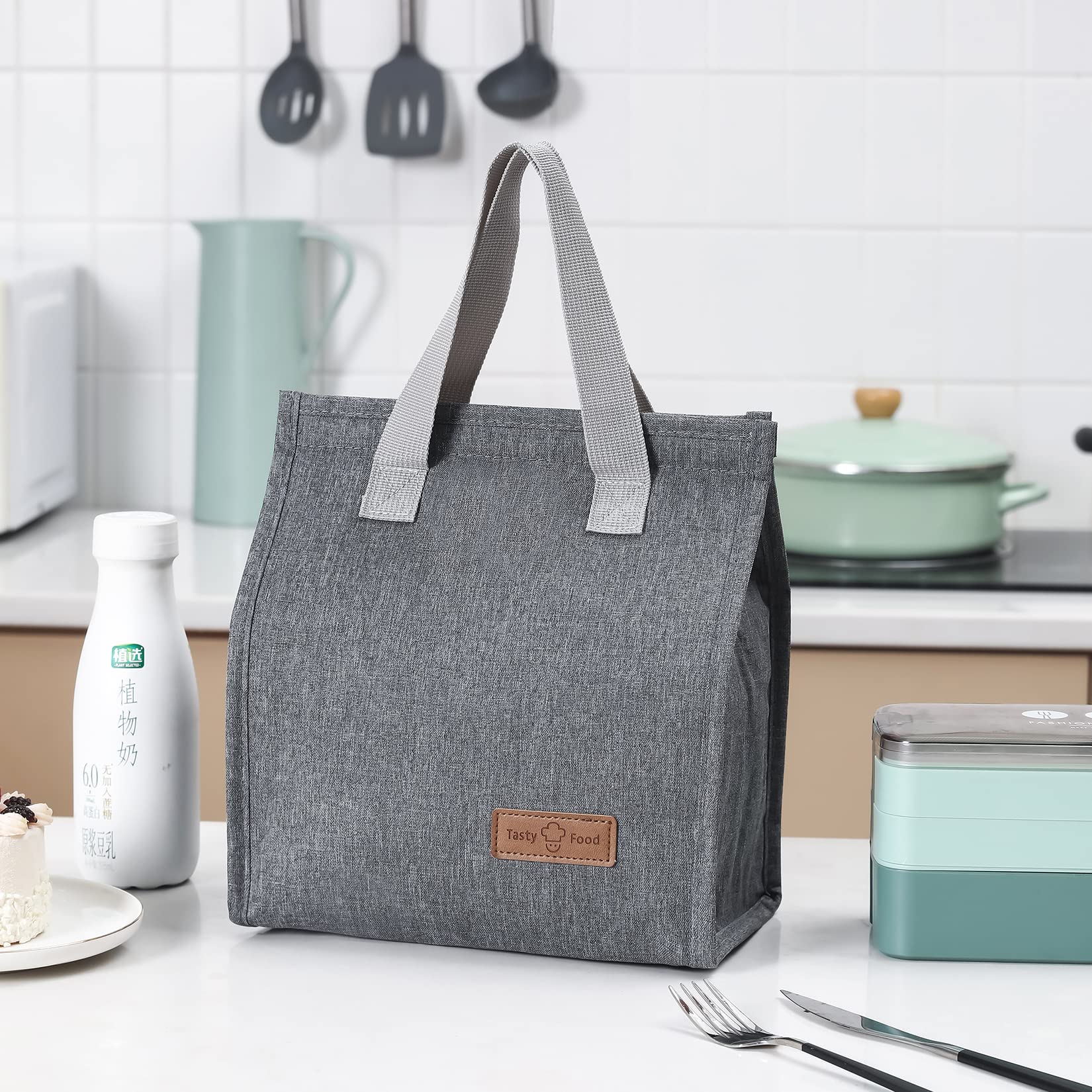 Insulated Lunch Bag for Women & Men - Reusable Lunch Box Tote for Work, Office & Travel - Grey | Perfect for Meal Prep, Picnics & Daily Commute