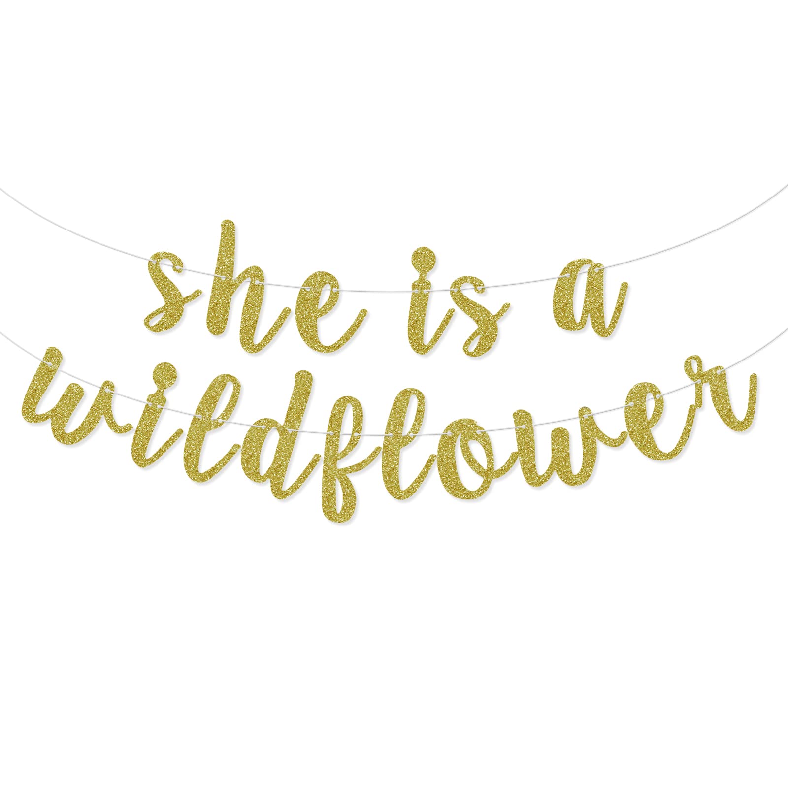 Wildflower Banner for Baby Shower Decorations - Floral Theme Birthday Party Sign, Spring Bunting Garland for Girls (Pre-Strung with Gold Glitter) - Perfect for Nursery, Bridal Shower & Spring Celebrations