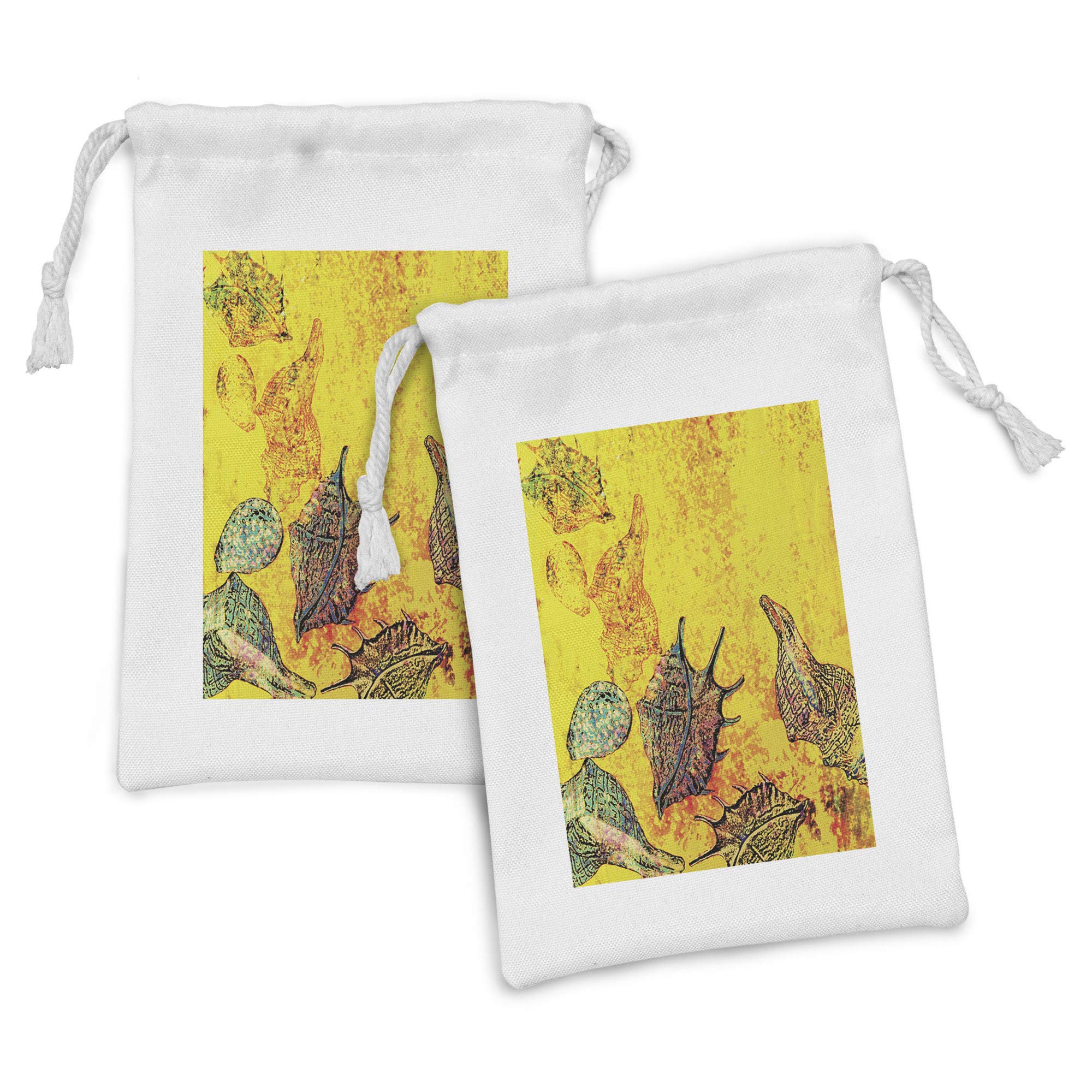 Ambesonne Seashells Fabric Pouch Set of 2 - Faded Distressed Underwater Marine Theme Drawstring Bags (9