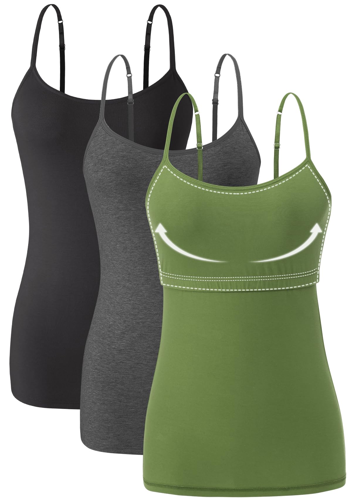Orrpally Women's Cotton Camisole Tank Tops 3-Pack - Adjustable Spaghetti Strap Shelf Bra Cami for Casual Wear, Layering & Summer Outfits