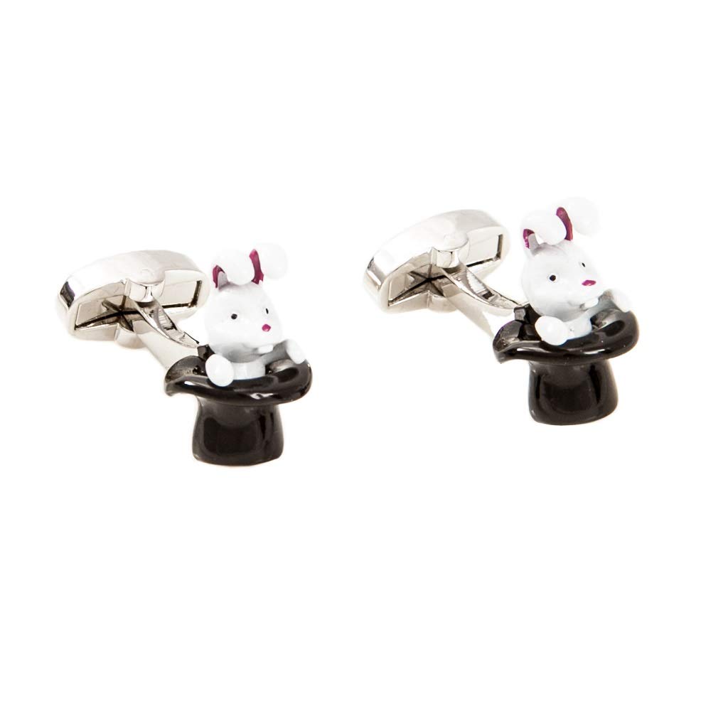 MRCUFF Magician Rabbit Out of a Hat Magic Cufflinks Set - Elegant Novelty Dress Accessories for Men with Gift Box & Polishing Cloth - Perfect for Magic Shows, Gifts, Weddings & Formal Events
