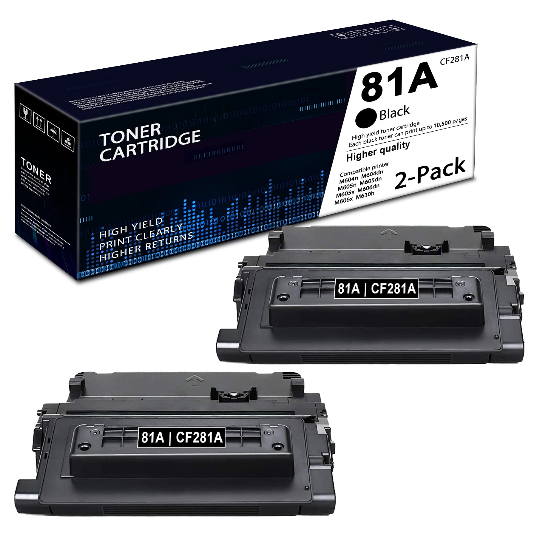 81A CF281A Compatible Toner Cartridge (2 Pack, Black) - Replacement for HP M605 M606 M630 Series Printers | High Yield Printing for Office & Business Use