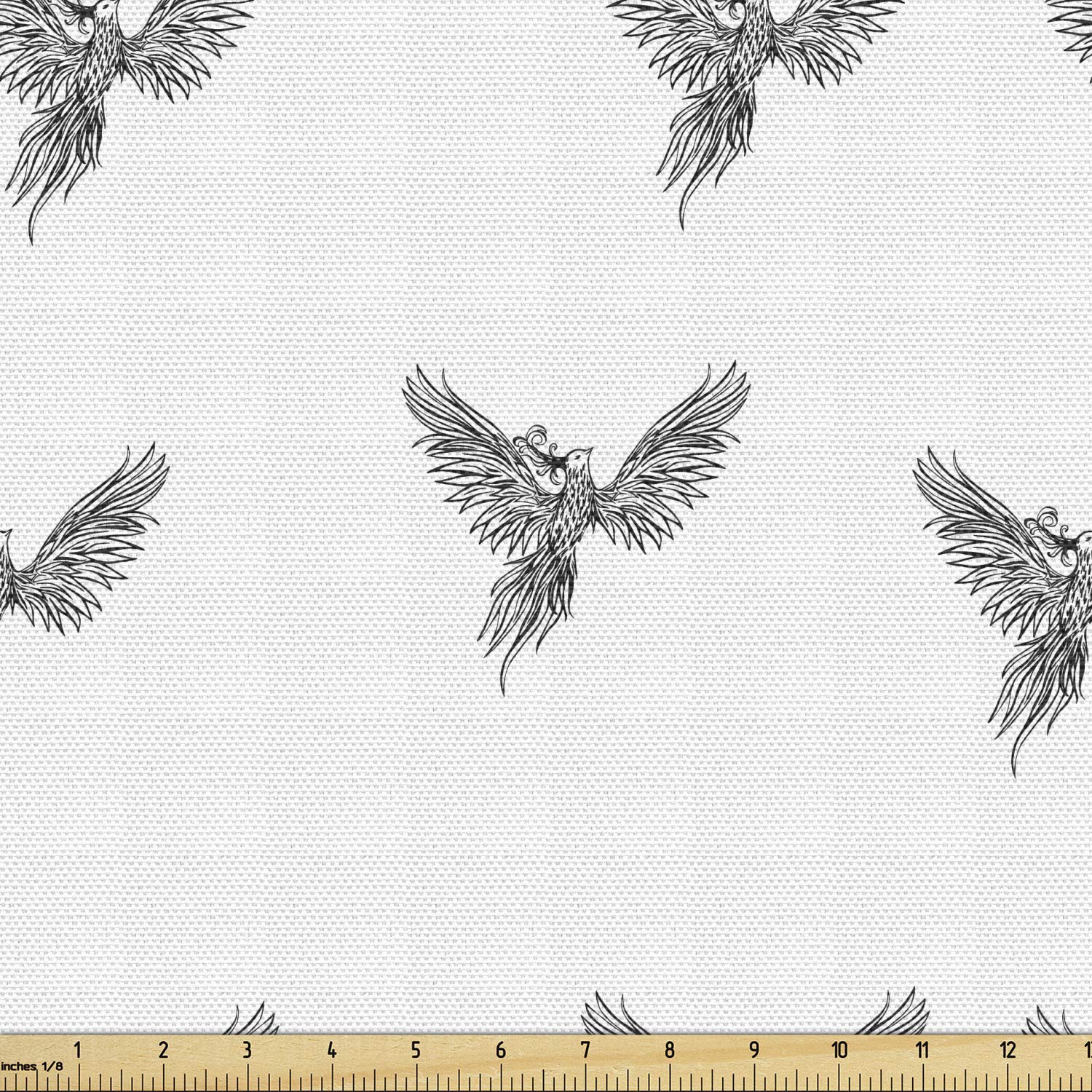 Ambesonne Phoenix Fabric by The Yard - Hand Drawn Chinese Phoenix Tattoo Style Bird Print Decorative Upholstery Fabric (10 Yards, Black & White) for Sofa Covers, Pillows, Curtains & Home Decor