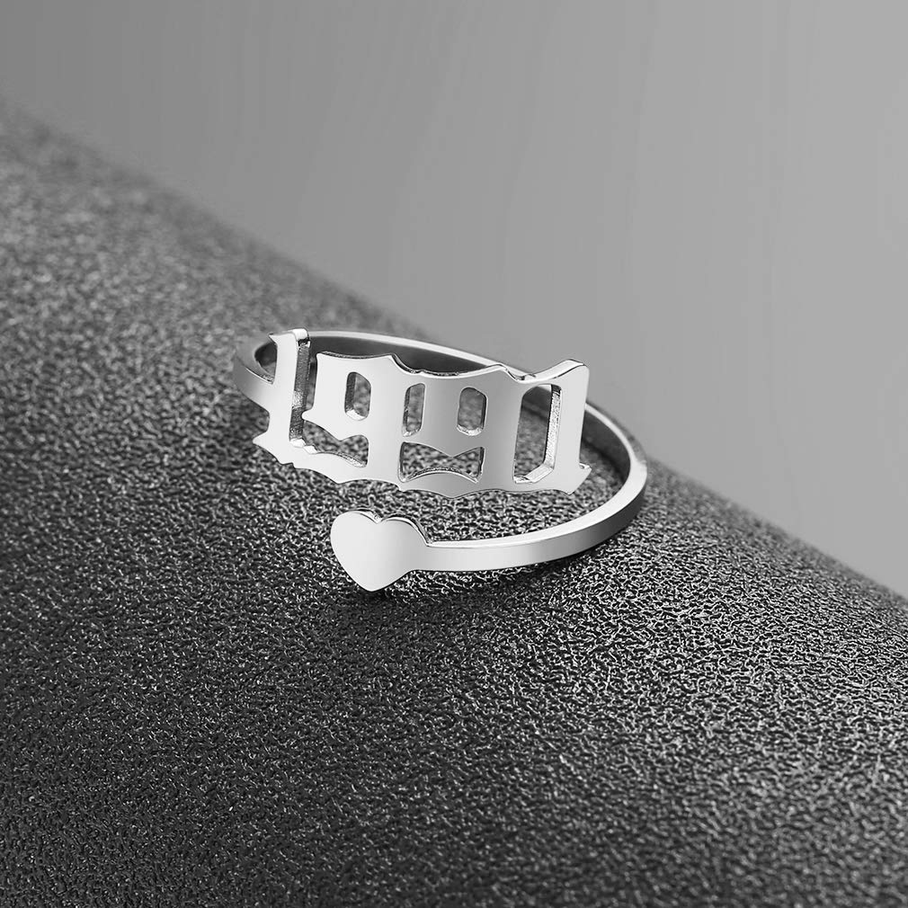 SKQIR Adjustable Initial Number Birth Year Ring for Women - Gold & Silver Stainless Steel Open Promise Ring, Engagement Wedding Band, Delicate Jewelry Gift for Her - Perfect for Anniversaries, Valentine's Day & Special Occasions