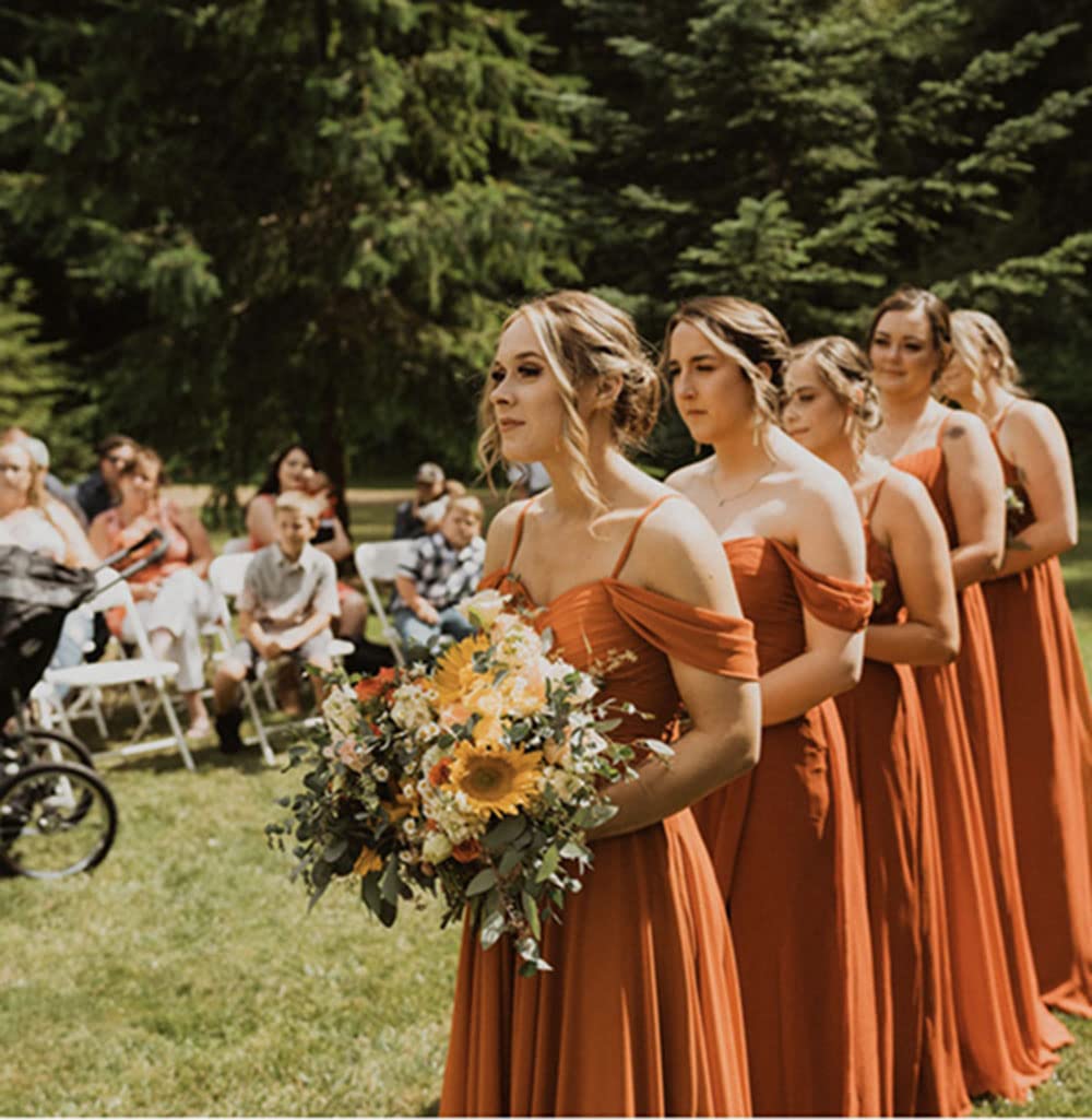 Burgundy Bridesmaid Dresses Long Off The Shoulder Pleated Chiffon Formal Gown for Women Wedding Guest Party Evening Reception Size 4 - Elegant & Comfortable for Special Occasions