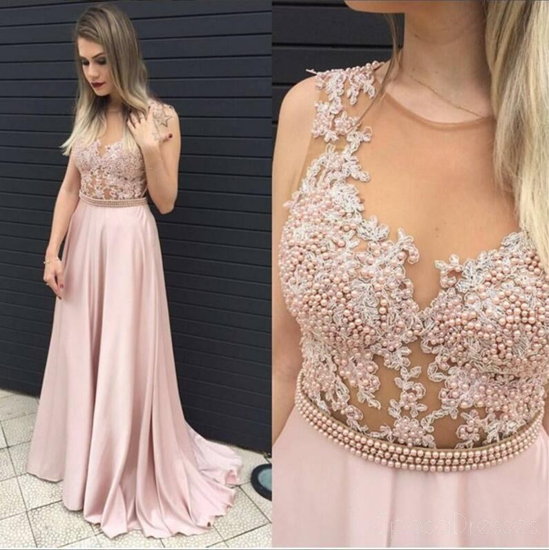 Elegant Lace Blush Pink Evening Prom Dress 2017 - Long Sexy See-Through Party Gown for Formal Events | Custom Made Prom Dress for Homecoming, Ball & Special Occasions