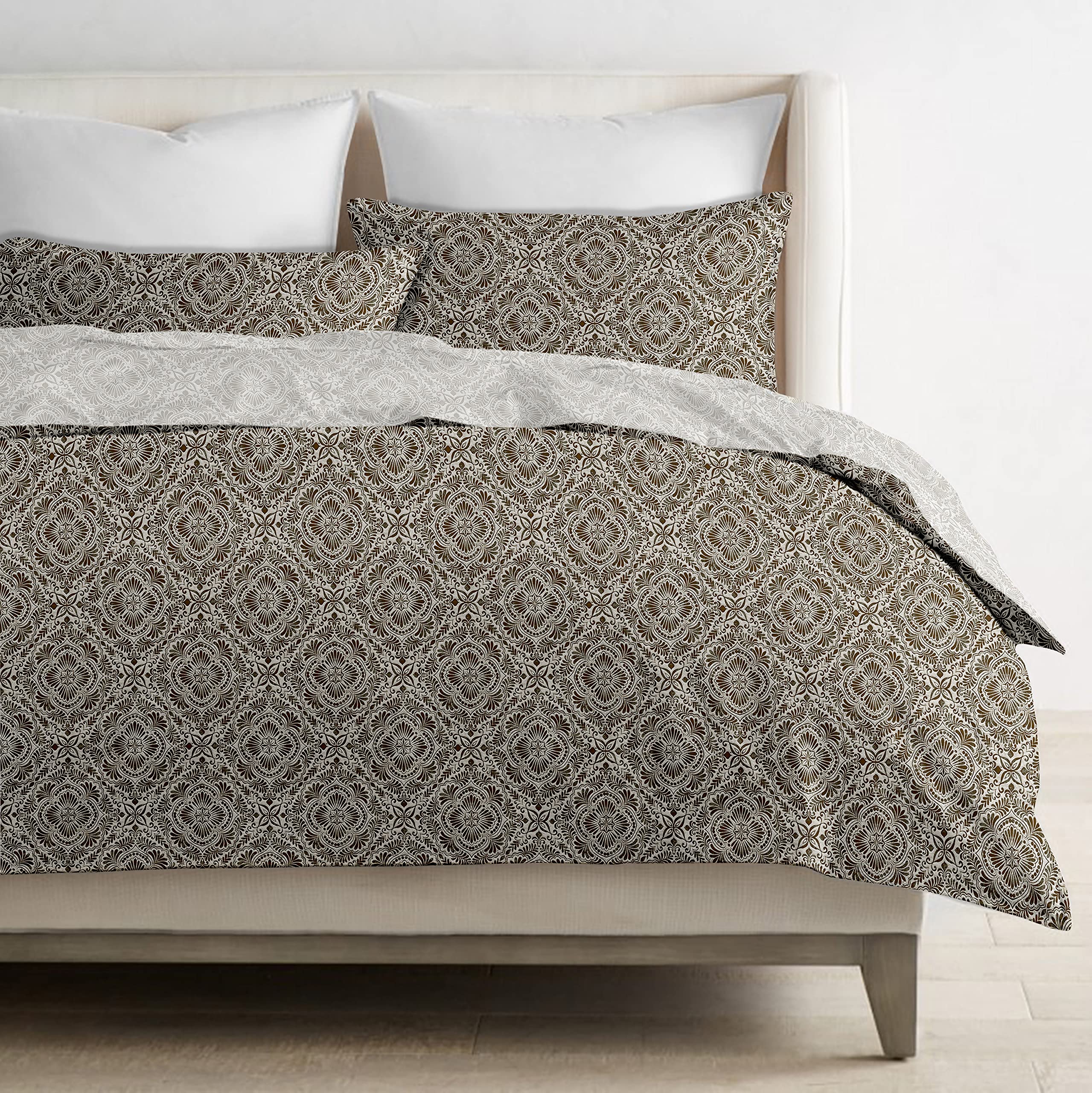 Delara Organic Cotton Queen Duvet Cover Set - 3 Piece Soft Bedding Set with 2 Pillow Shams | Button Closure & Corner Ties | Machine Washable | GOTS Certified | Perfect for Master Bedroom, Guest Room & Cozy Home Decor