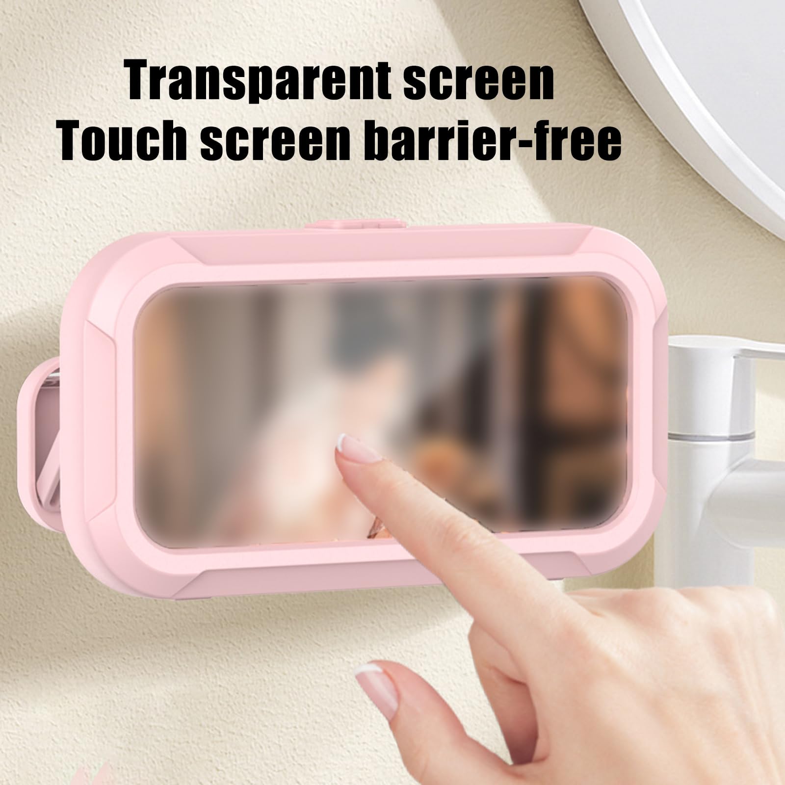 Showersafe Zencey Waterproof Shower Phone Holder - No Punch Wall Mount, 360° Rotatable & Retractable Shower Phone Case (7.75x4.45in) for iPhone/Samsung - Perfect for Bathroom, Pool & Beach Use (Pink)