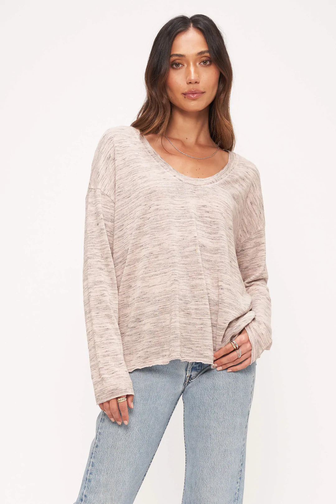 Seamless Marled Long Sleeve Cashew Sweater - Soft Comfortable Pullover for Women - Perfect for Fall Layering & Cozy Winter Outfits