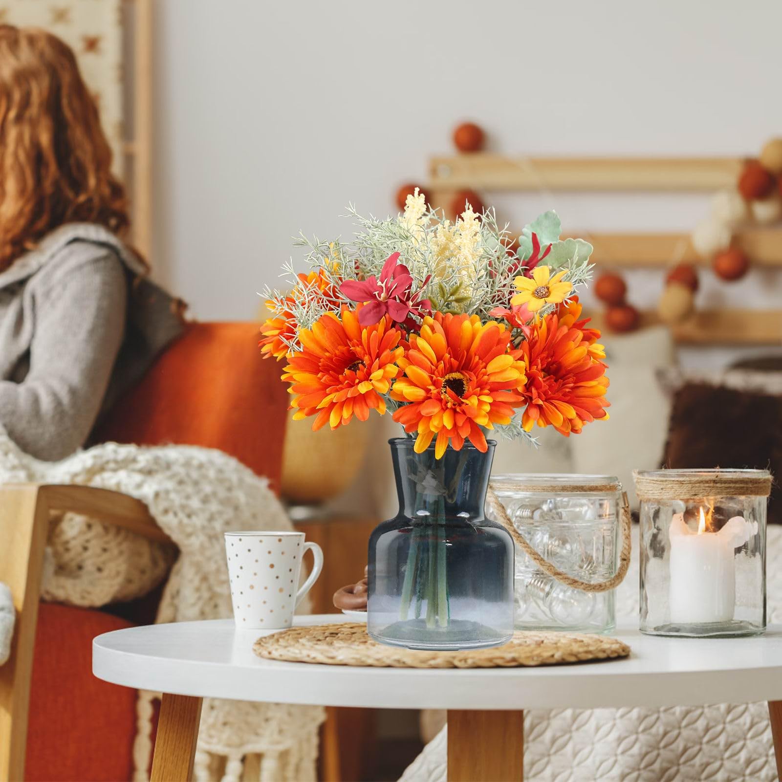 Artificial Fall Flowers in Vase - Seasonal Fake Floral Arrangement Centerpiece for Tables, Kitchen & Coffee Table Decor | Perfect for Thanksgiving, Autumn Home Decor & Seasonal Party Decoration