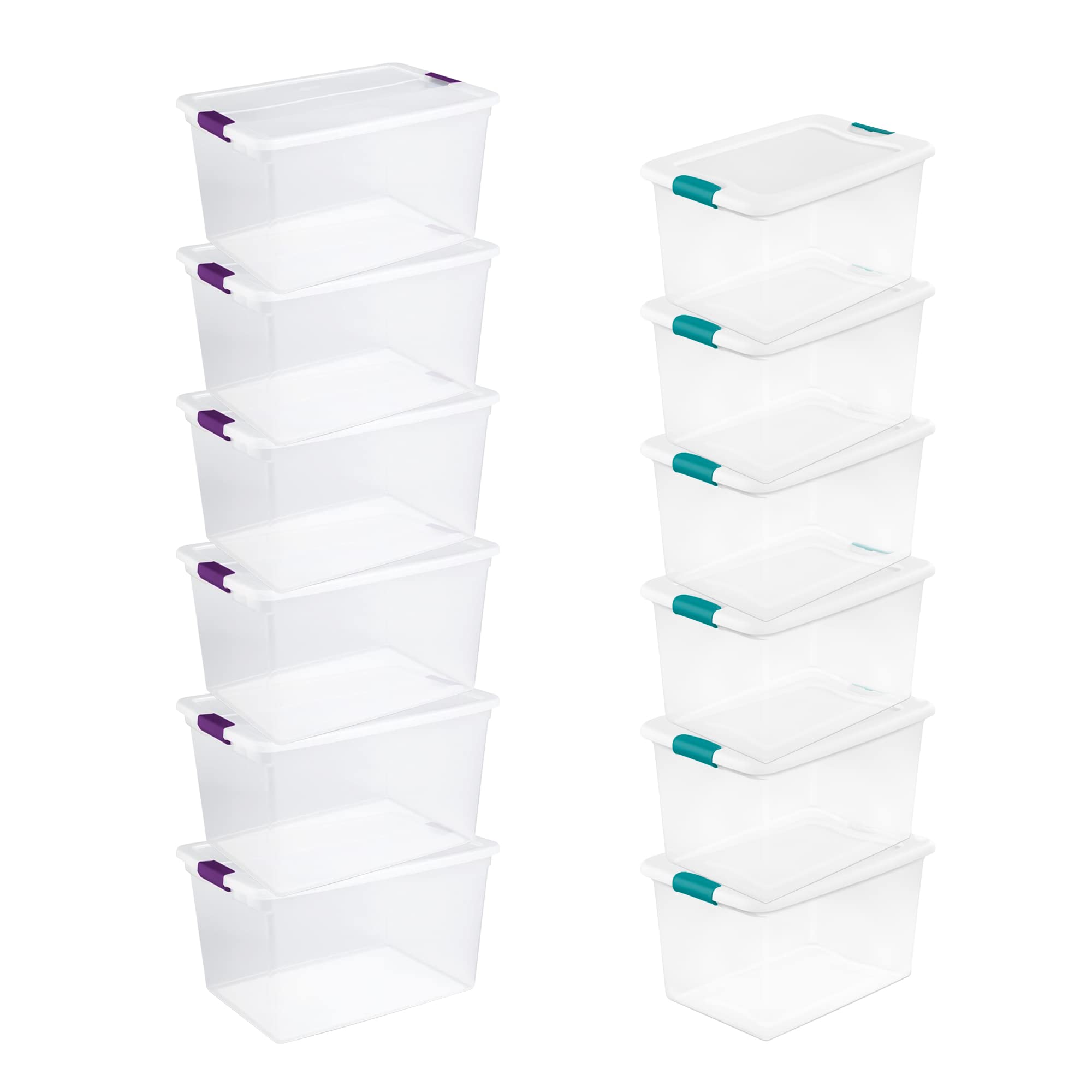 Sterilite Clear Plastic Storage Bins with Lids - 6 Pack 64 Quart & 6 Pack 66 Quart Organizing Containers for Home, Office, Garage & Moving Storage - Stackable & Durable