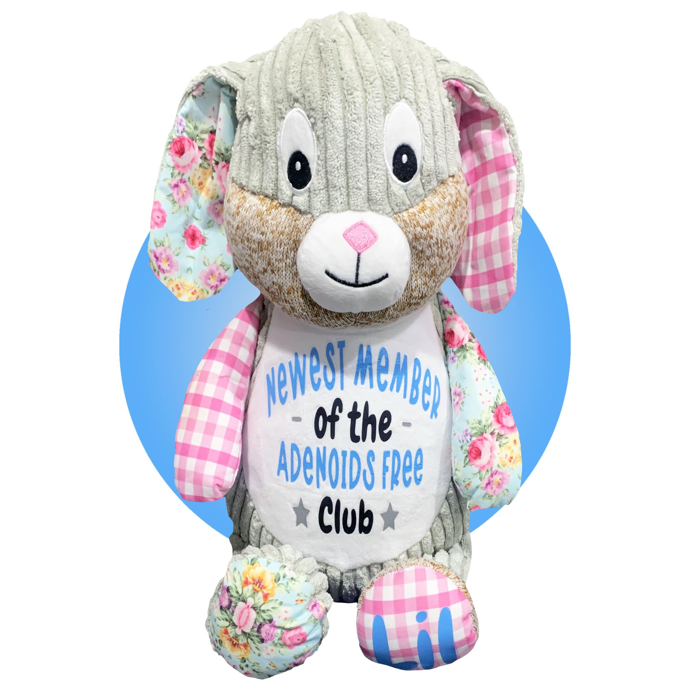 Personalized Adenoidectomy Teddy Bear - Get Well Soon Gift for Kids After Surgery - Cute Pink Bunny Plush for Adenoid Recovery & Comfort - Ideal for Post-Op Healing & Emotional Support by Kikilishop