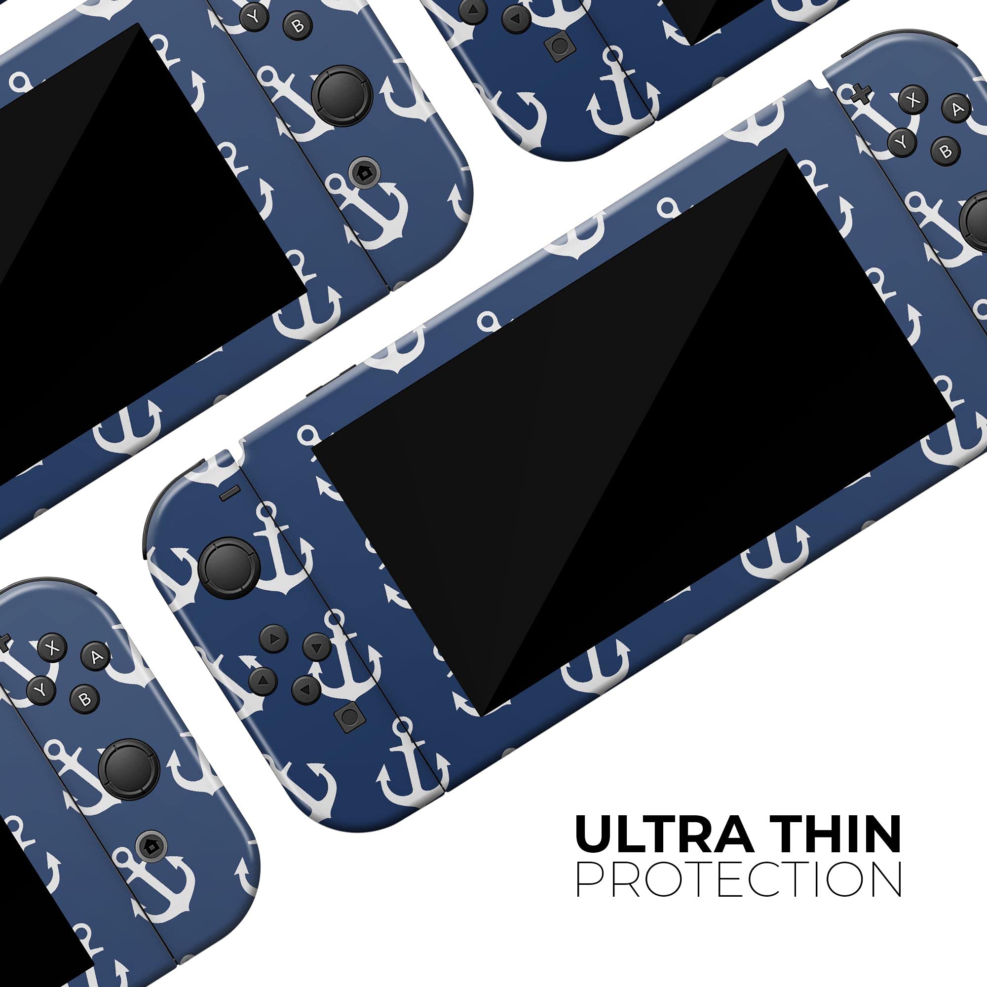 Nintendo Switch Skin Decal - Navy & White Micro Anchors Protective Vinyl Wrap Cover for Switch Console & Joy-Con | Scratch-Resistant, Removable | Perfect for Gaming, Travel & Home Entertainment