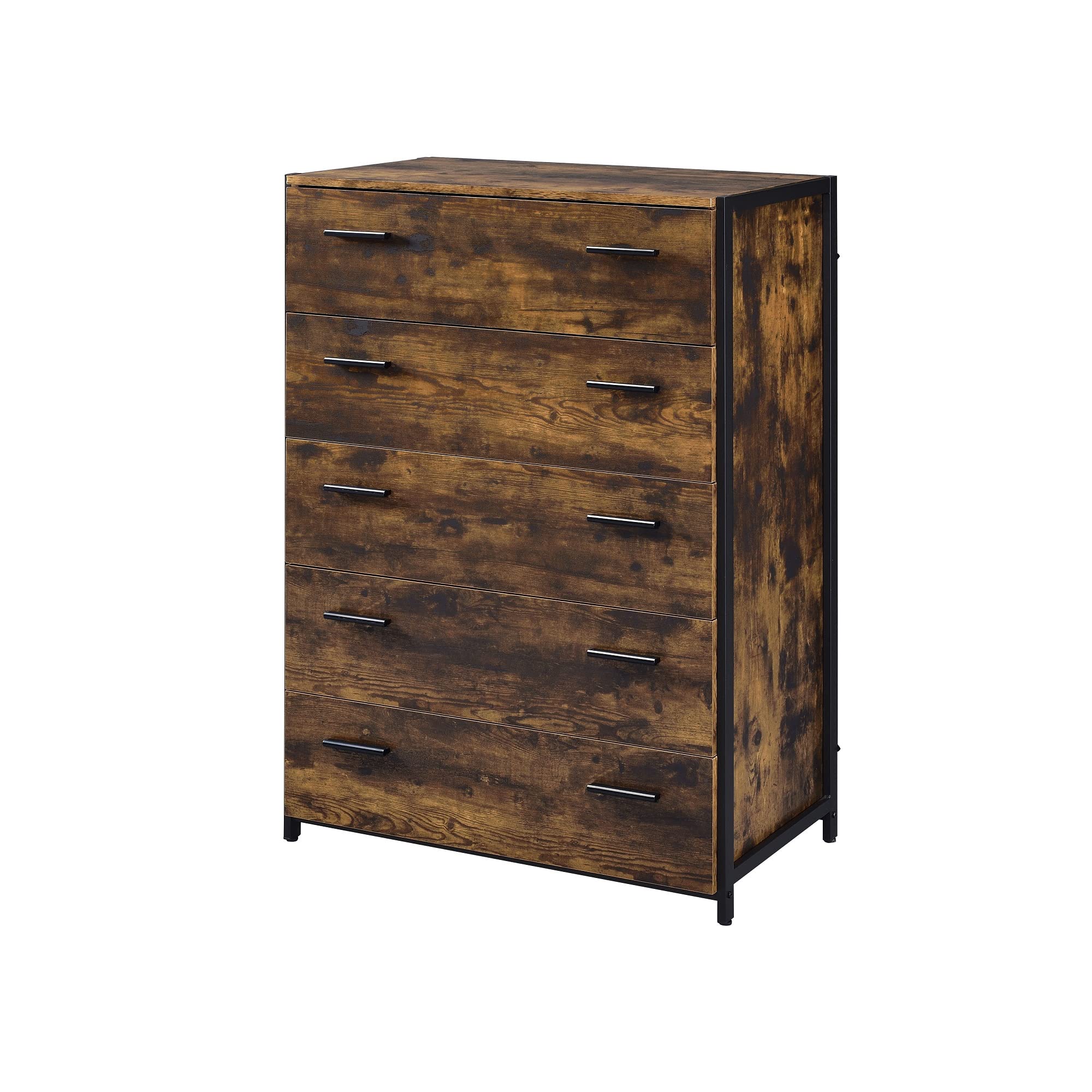 Juvanth Industrial Style Bedroom Furniture Set - Rustic Oak & Black Finish King/Queen Bed, Storage Bed, Nightstand, Dresser & Mirror | Modern Farmhouse Bedroom Decor for Master & Guest Rooms