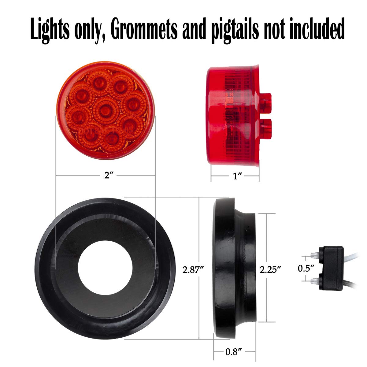 Partsam 10Pcs 2 Inch Round Red 9LED Side Marker Lights with Reflectors - Waterproof 12V Clearance Lights for Truck, Trailer, RV & Tractor (Ideal for Night Driving & Road Safety)